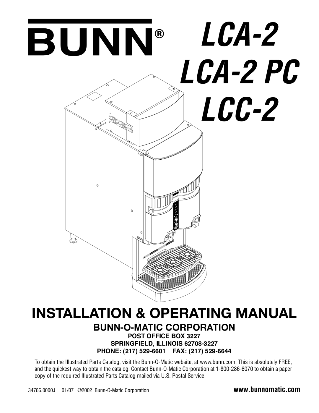 Bunn service manual LCC-2 LP, Bunn Chilled, Installation & Operating Guide, Bunn-O-Matic Corporation 