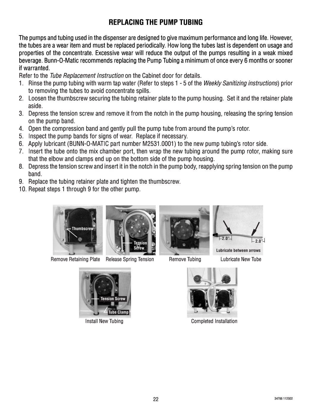 Bunn LCC-2, LCA-2 PC manual Replacing The Pump Tubing 