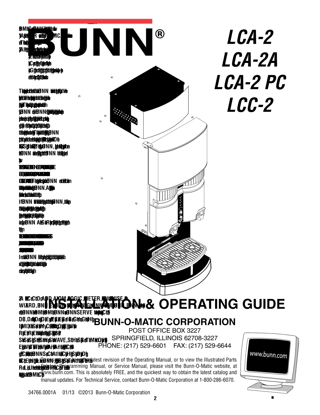 Bunn LCA-2 PC, LCC-2, LCA-2A manual BUNN-O-MATIC Commercial Product Warranty 