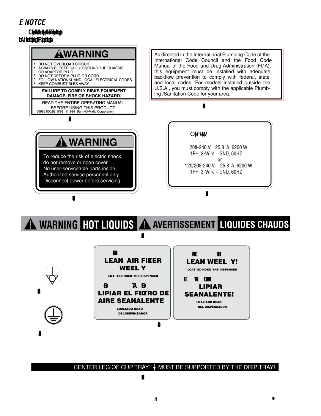 Bunn LCA-2A, LCC-2, LCA-2 PC User Notices, 00656.0001, 37881.0000 28181.0003 11646.0002, 40054.0000 00824.0002 47624.0000 