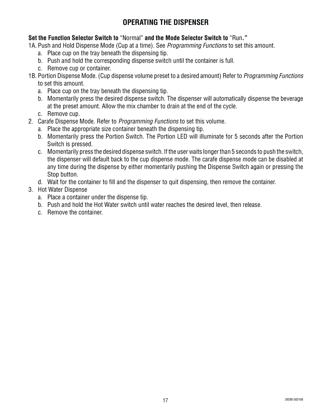 Bunn LCC-2 service manual Operating the Dispenser 