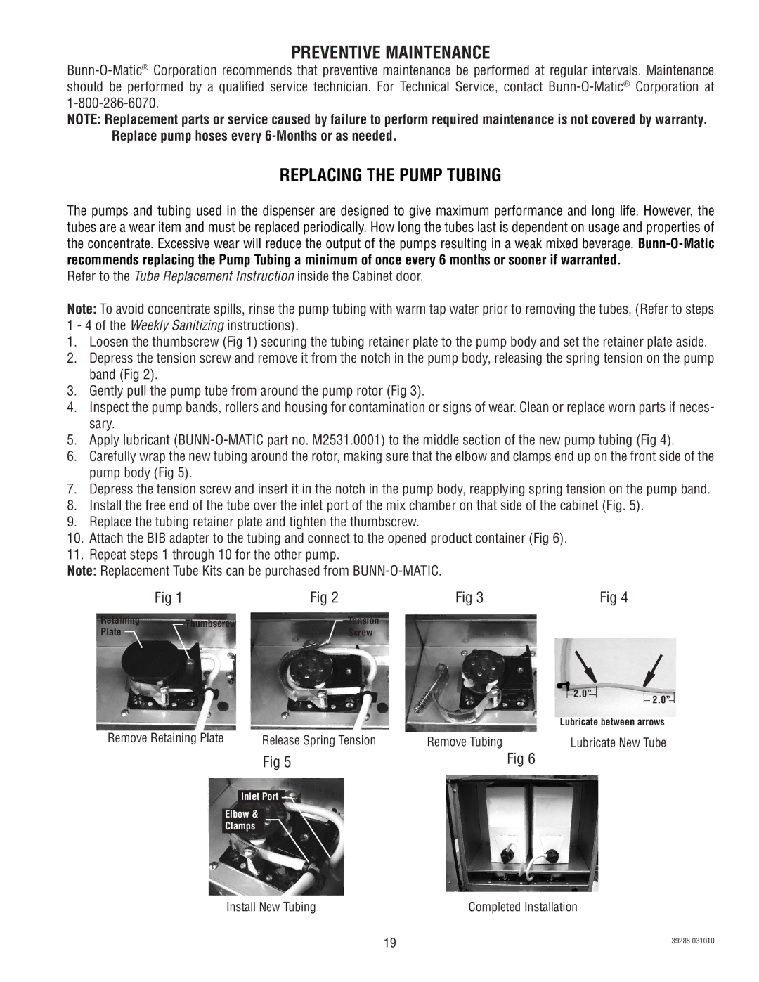 Bunn LCC-2 service manual Preventive Maintenance, Replacing the Pump Tubing 