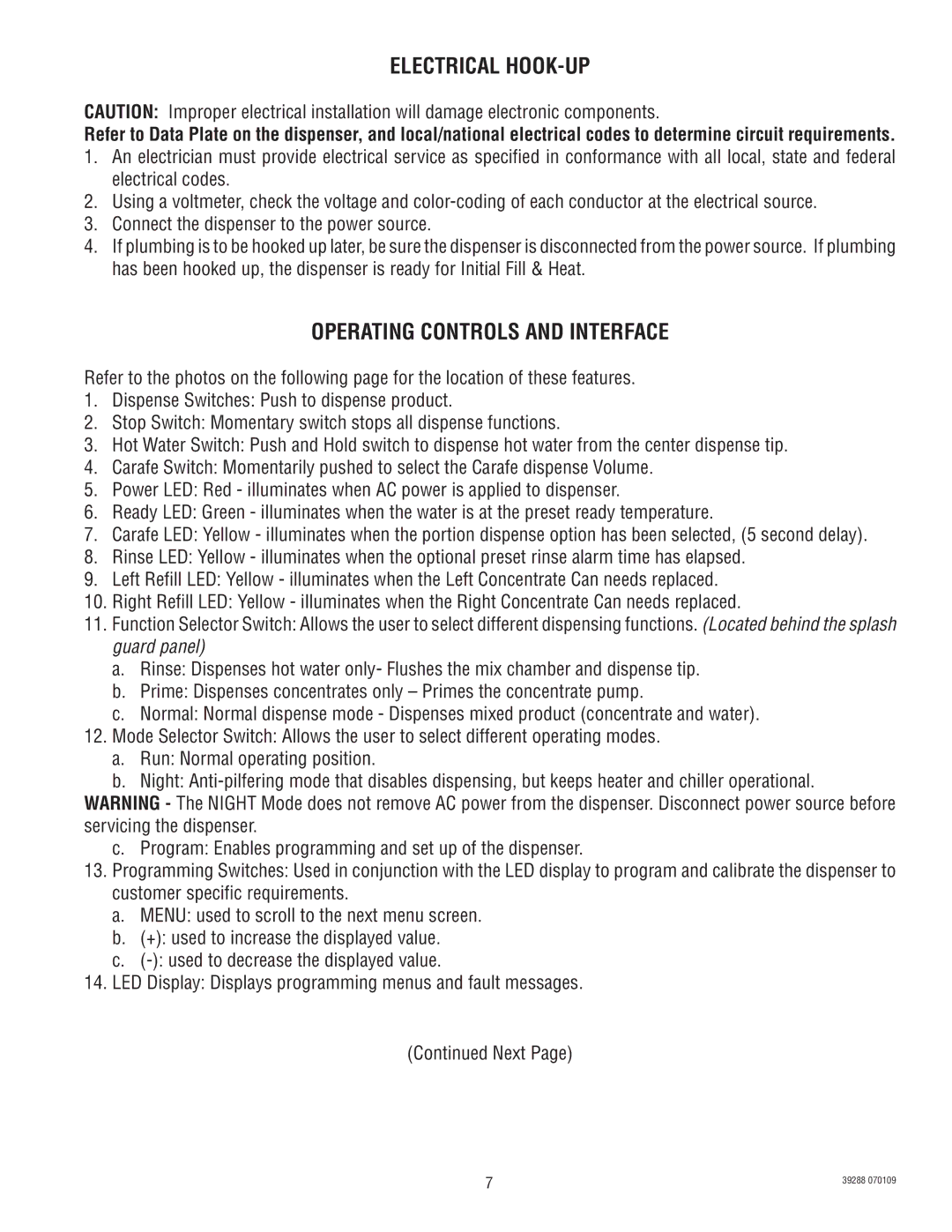 Bunn LCC-2 service manual Electrical HOOK-UP, Operating Controls and Interface 