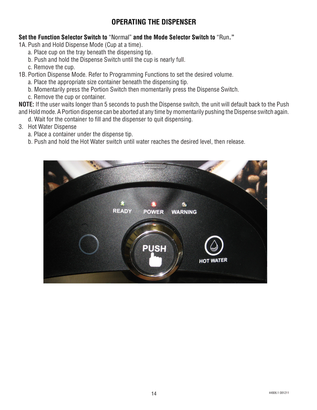 Bunn LCR-1, LCA-1 service manual Operating the Dispenser 