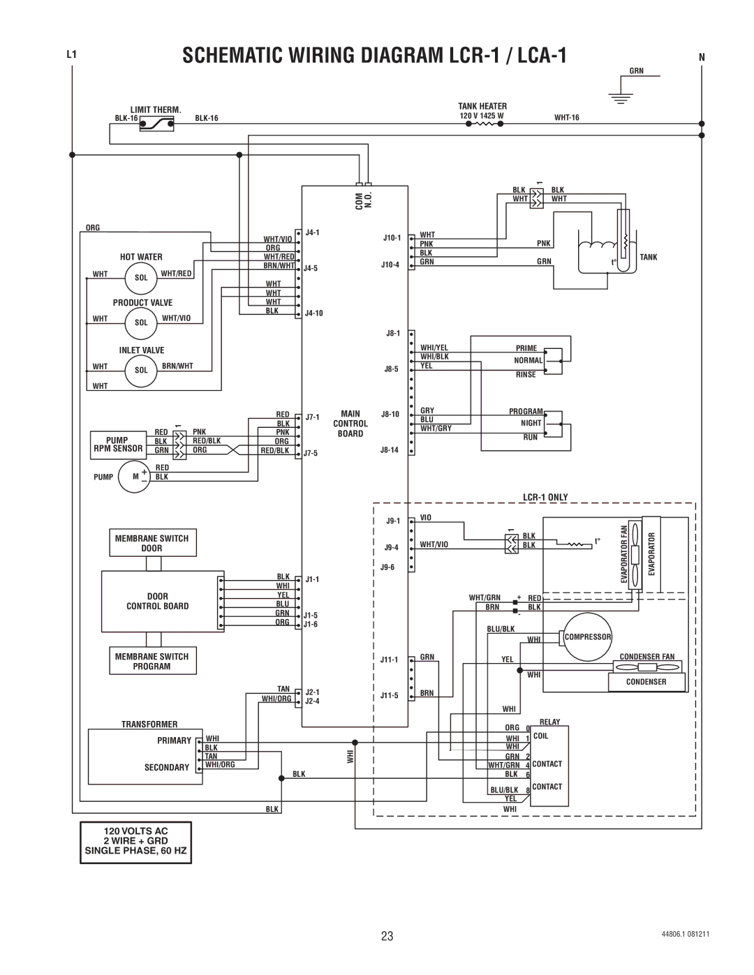 Bunn service manual Schematic Wiring Diagram LCR-1 / LCA-1, Tank Heater 