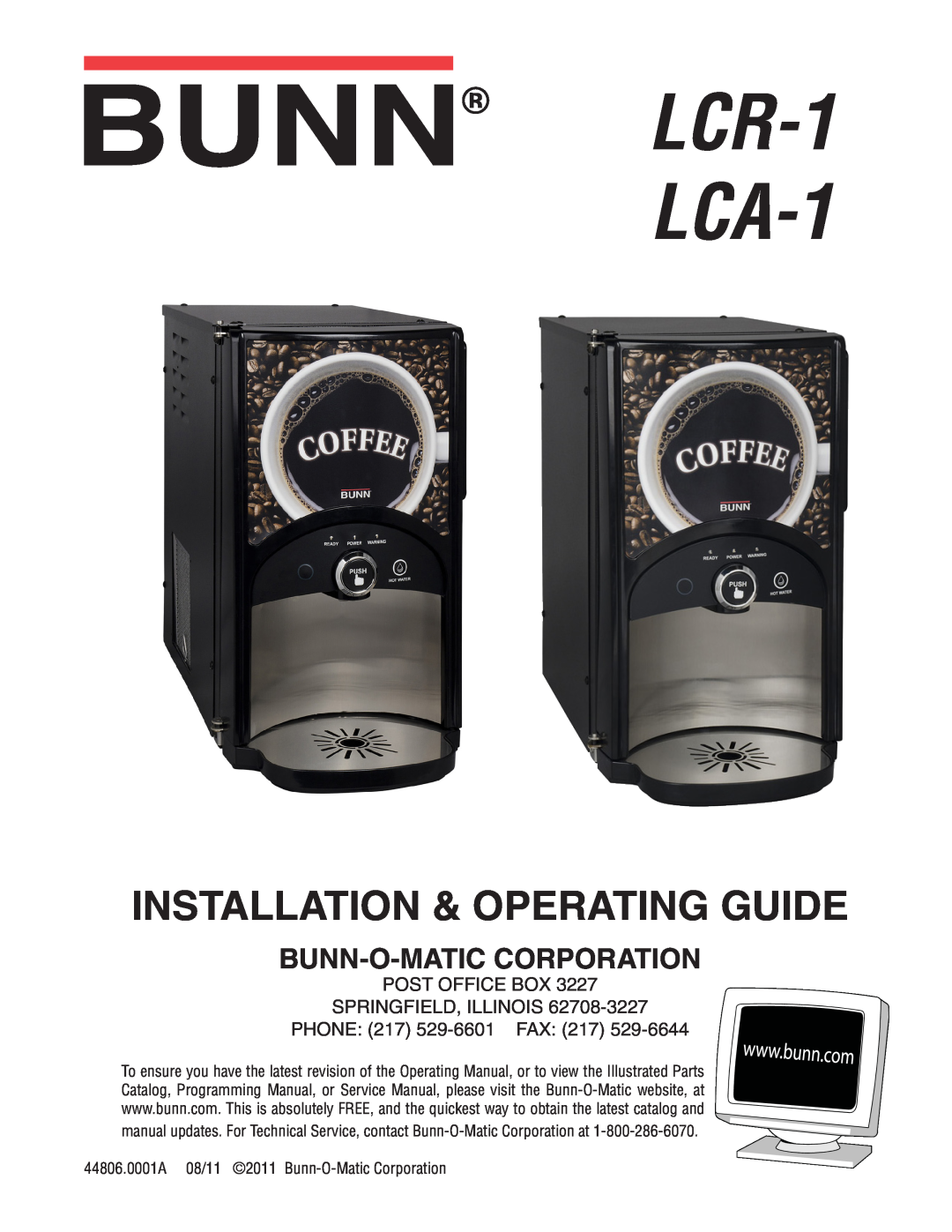 Bunn service manual LCR-1 LCA-1, Installation & Operating Guide, Bunn-O-Matic Corporation 