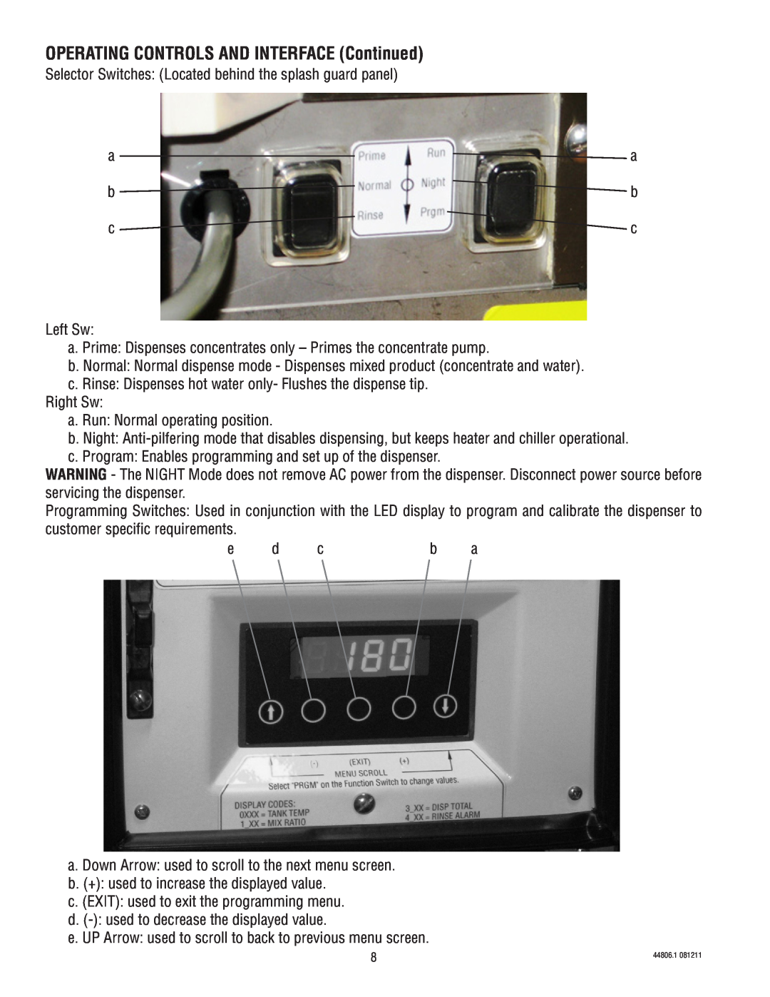 Bunn LCR-1, LCA-1 service manual OPERATING CONTROLS AND INTERFACE Continued 