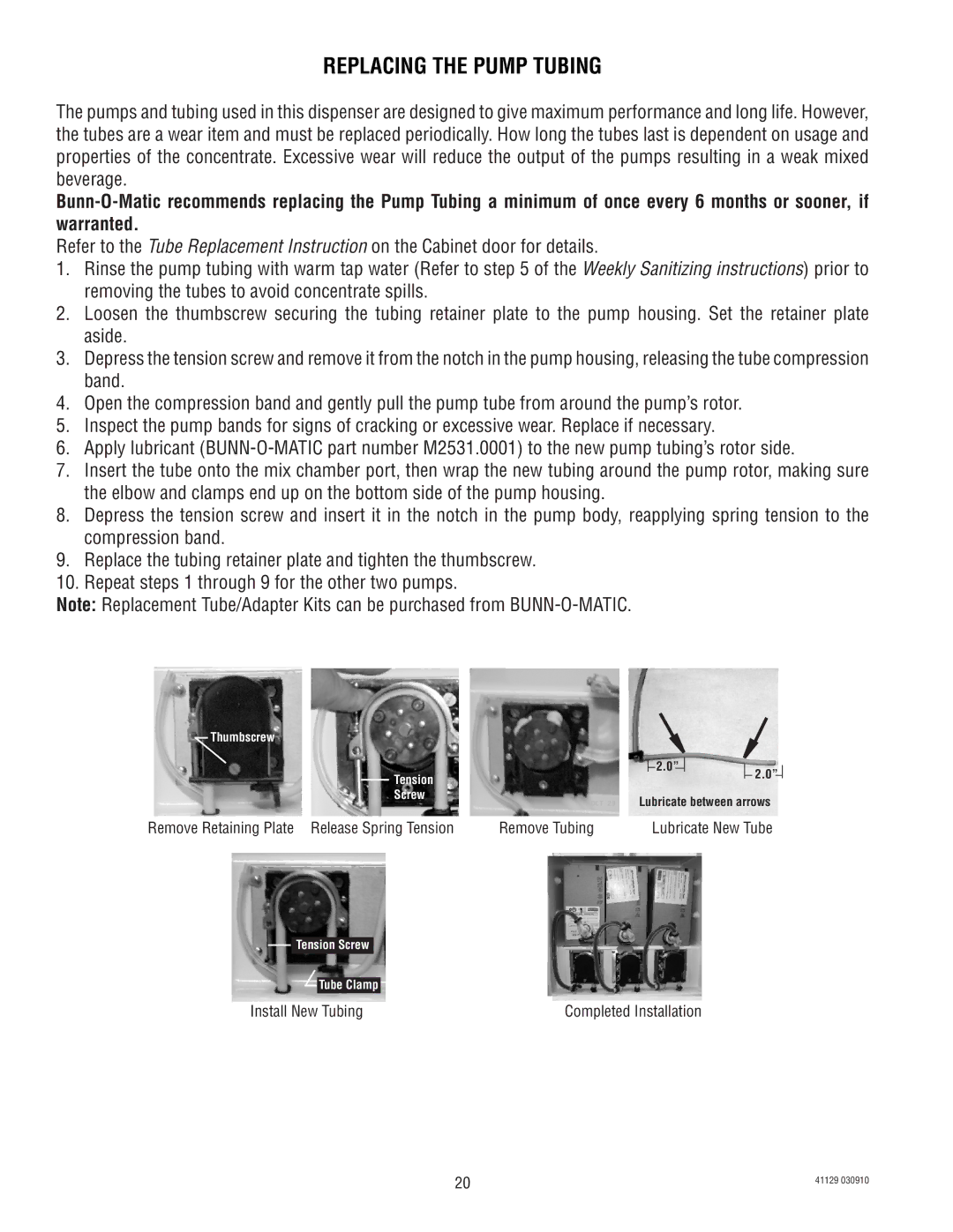 Bunn LCR-3 service manual Replacing the Pump Tubing 