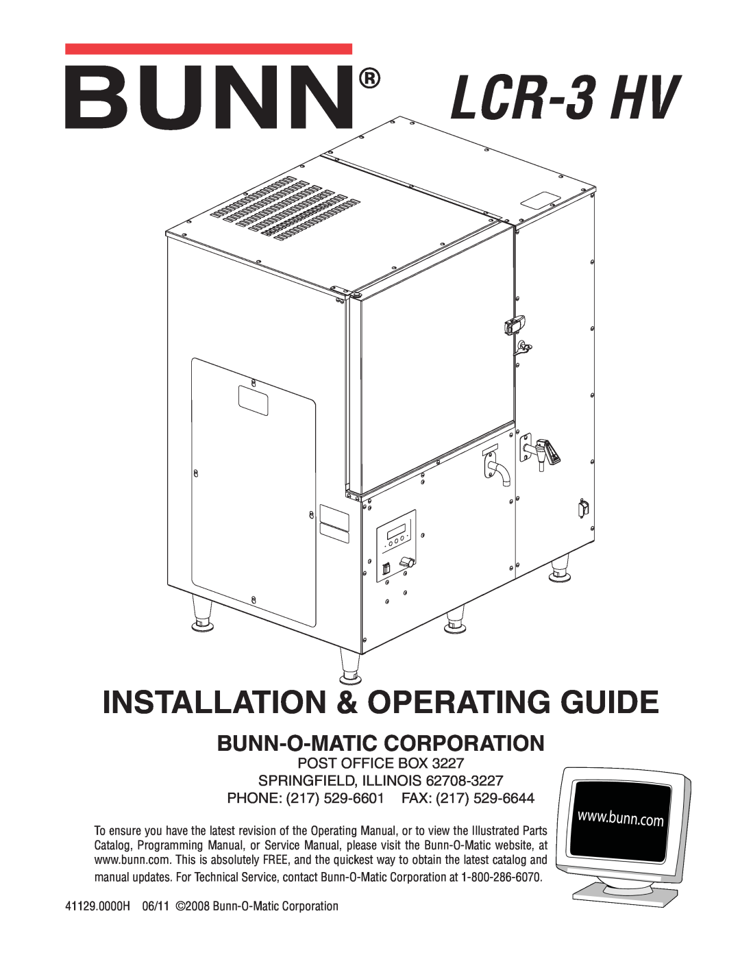 Bunn service manual LCR-3HV, Installation & Operating Guide, Bunn-O-Maticcorporation 