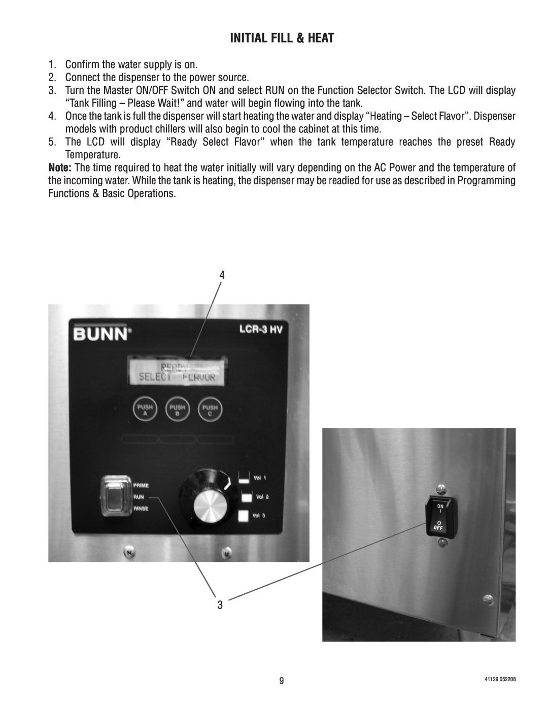 Bunn LCR-3 service manual Initial Fill & Heat 
