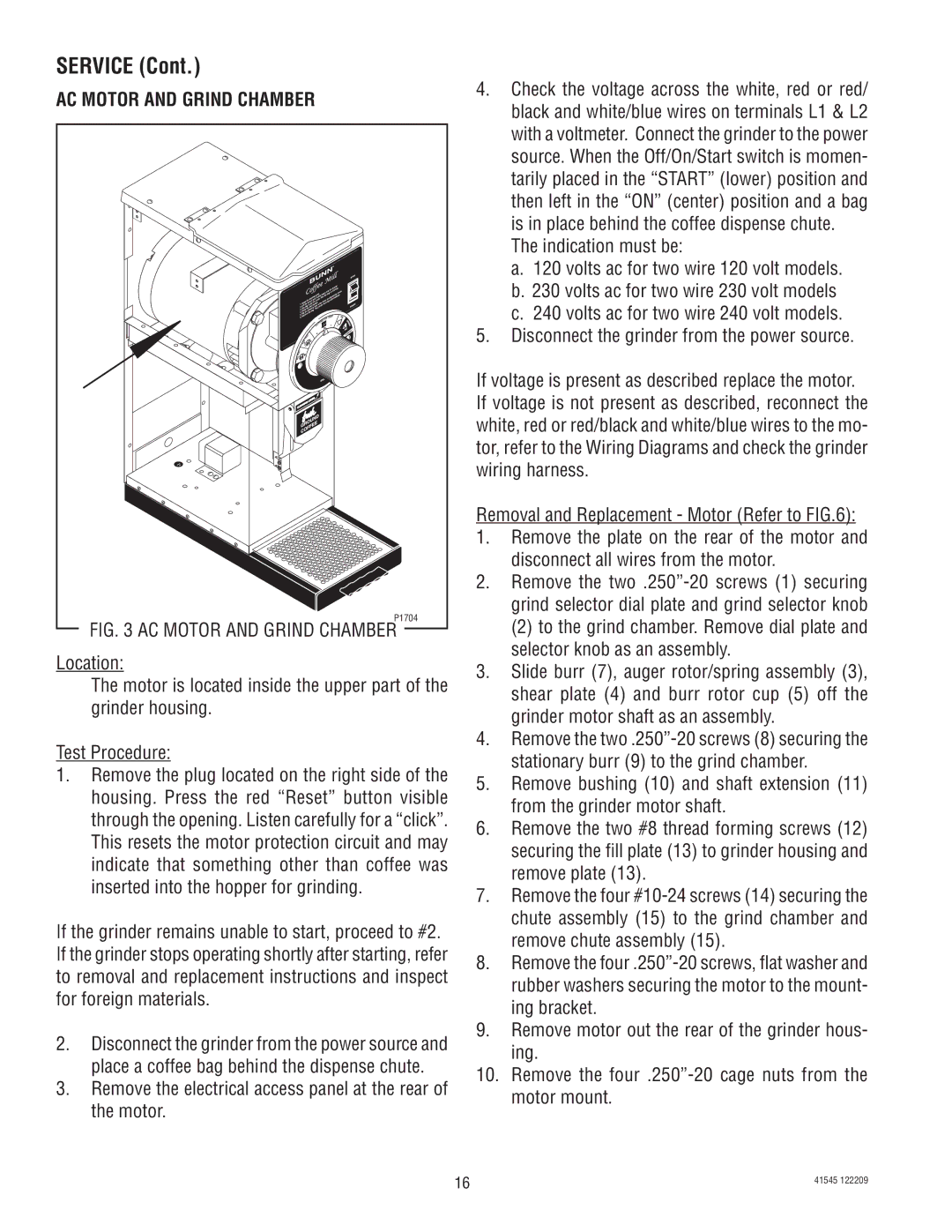 Bunn LPG-2, G9WD, G2 TRIFECTA AC Motor and Grind Chamber, Remove the electrical access panel at the rear of the motor 