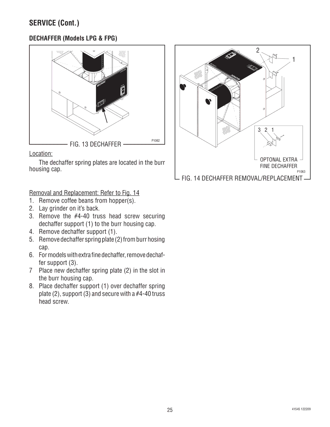 Bunn LPG-2, G9WD, G2 TRIFECTA, G9-2T DBC, FPG-2 service manual Dechaffer Models LPG & FPG 