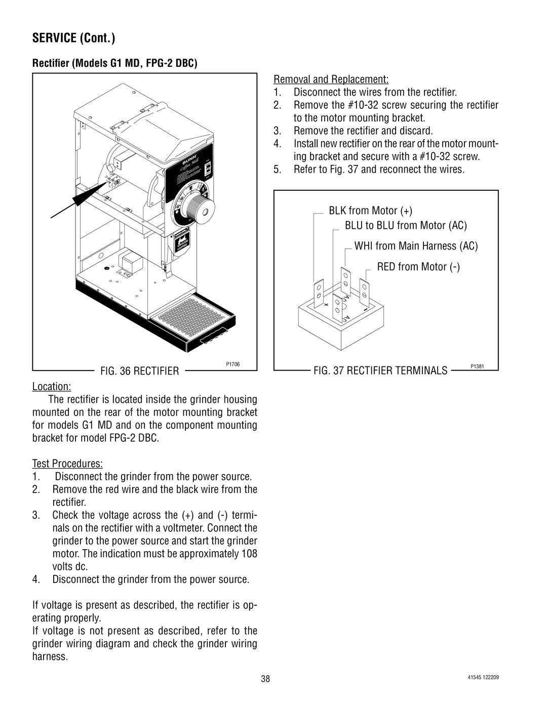 Bunn G2 TRIFECTA, LPG-2, G9WD, G9-2T DBC service manual Rectifier Models G1 MD, FPG-2 DBC 