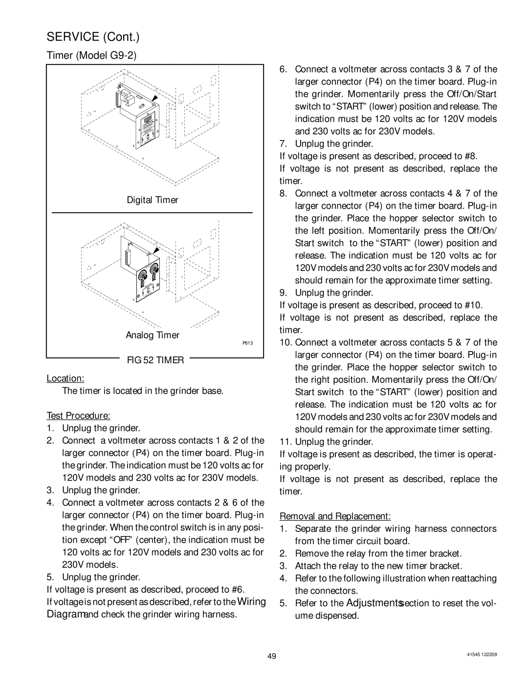 Bunn LPG-2, G9WD, G2 TRIFECTA, G9-2T DBC, FPG-2 service manual Timer Model G9-2, Digital Timer, Analog Timer 