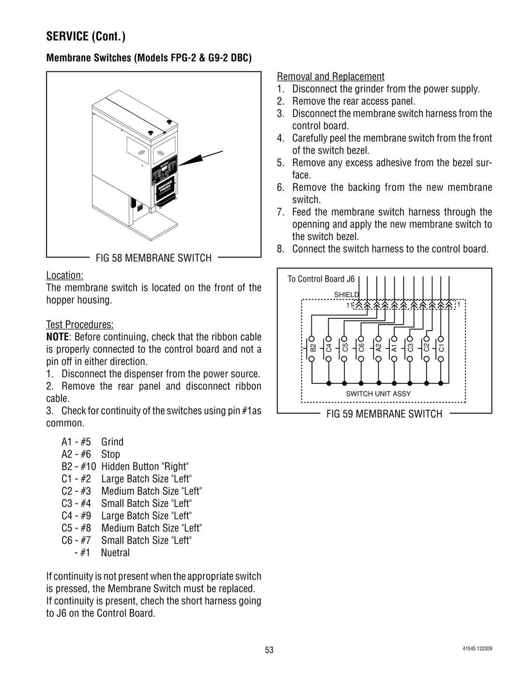 Bunn LPG-2, G9WD, G2 TRIFECTA, G9-2T DBC, FPG-2 service manual Membrane Switch, Nuetral 