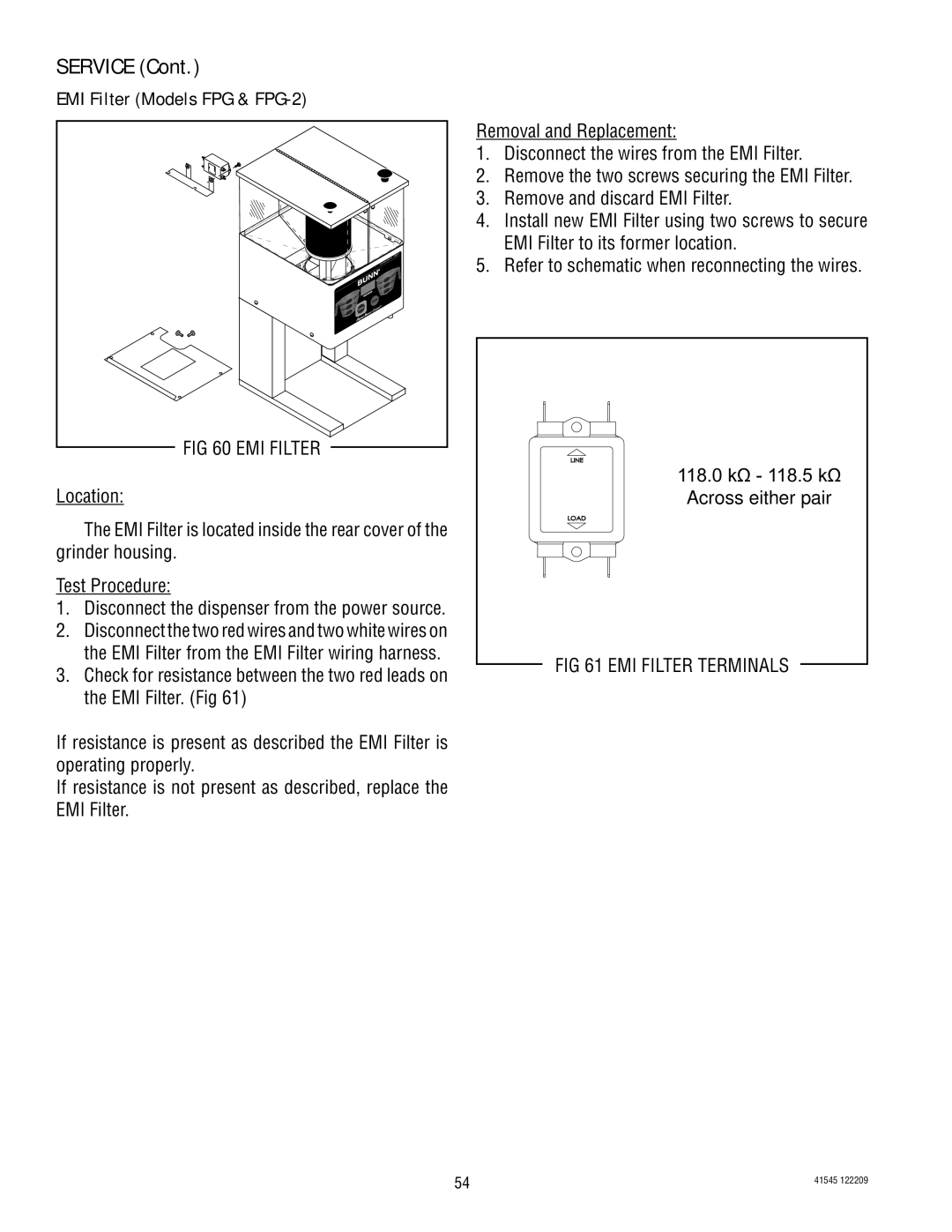 Bunn G9-2T DBC, LPG-2, G9WD, G2 TRIFECTA service manual EMI Filter Models FPG & FPG-2, EMI Filter Terminals 