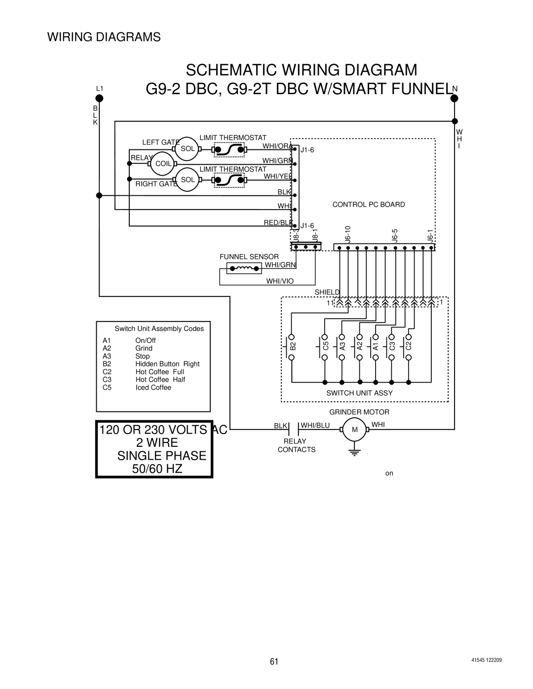 Bunn G9-2T DBC, LPG-2, G9WD, G2 TRIFECTA, FPG-2 service manual Relay Coil WHI/GRN 