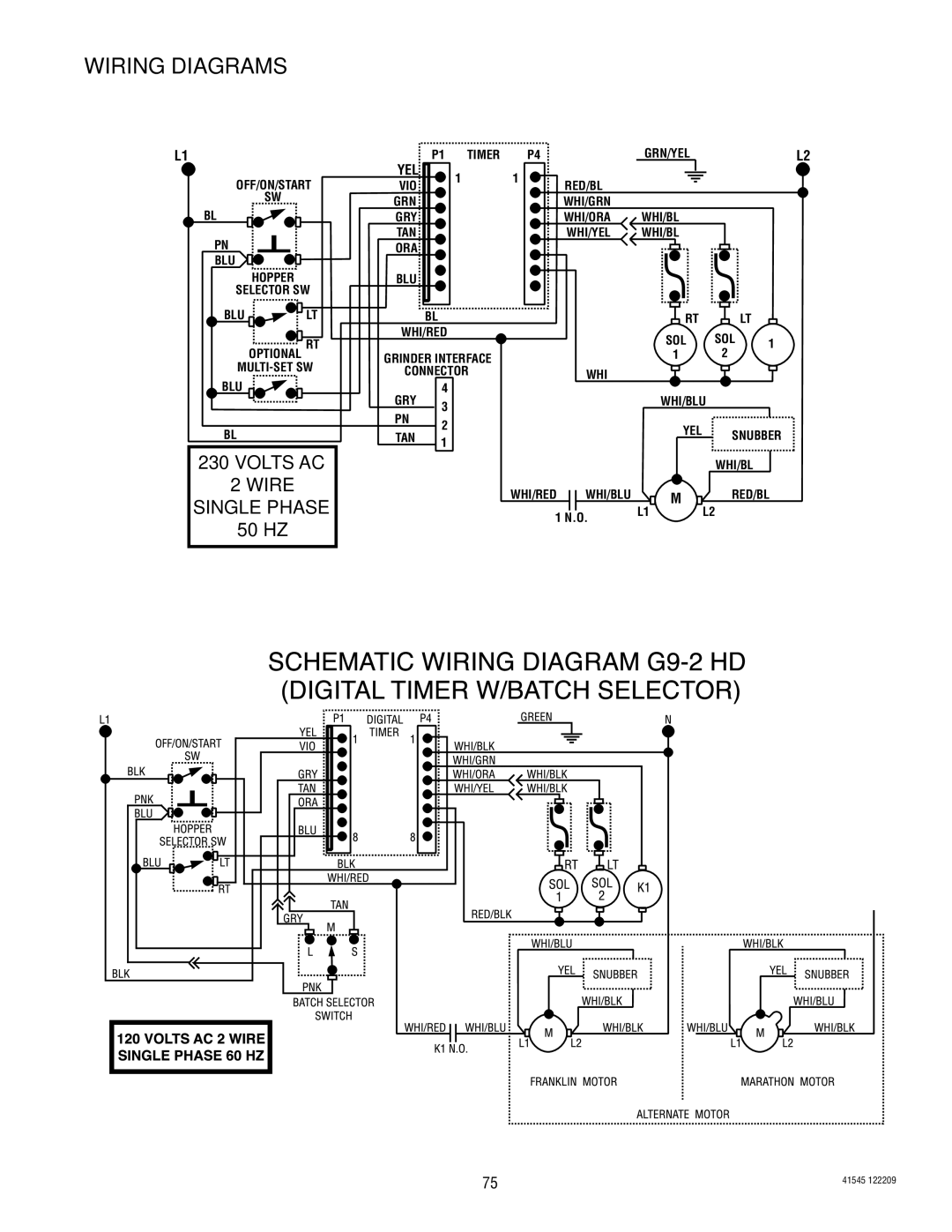 Bunn G9-2T DBC, LPG-2, G9WD, G2 TRIFECTA, FPG-2 service manual SCHEMATICWIRINGDIAGRAMG9-2A HD 