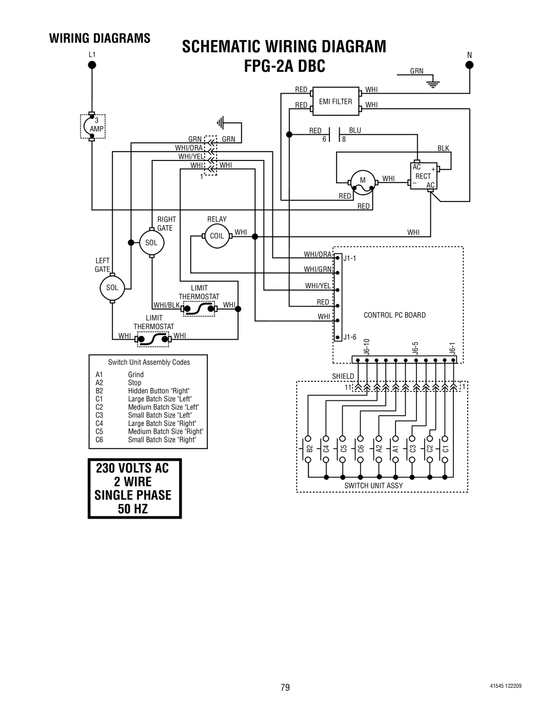 Bunn LPG-2, G9WD, G2 TRIFECTA FPG-2ADBC, Volts Ac, 50 HZ, Schematic Wiring Diagram, Wiring Diagrams, Wire, Single Phase 