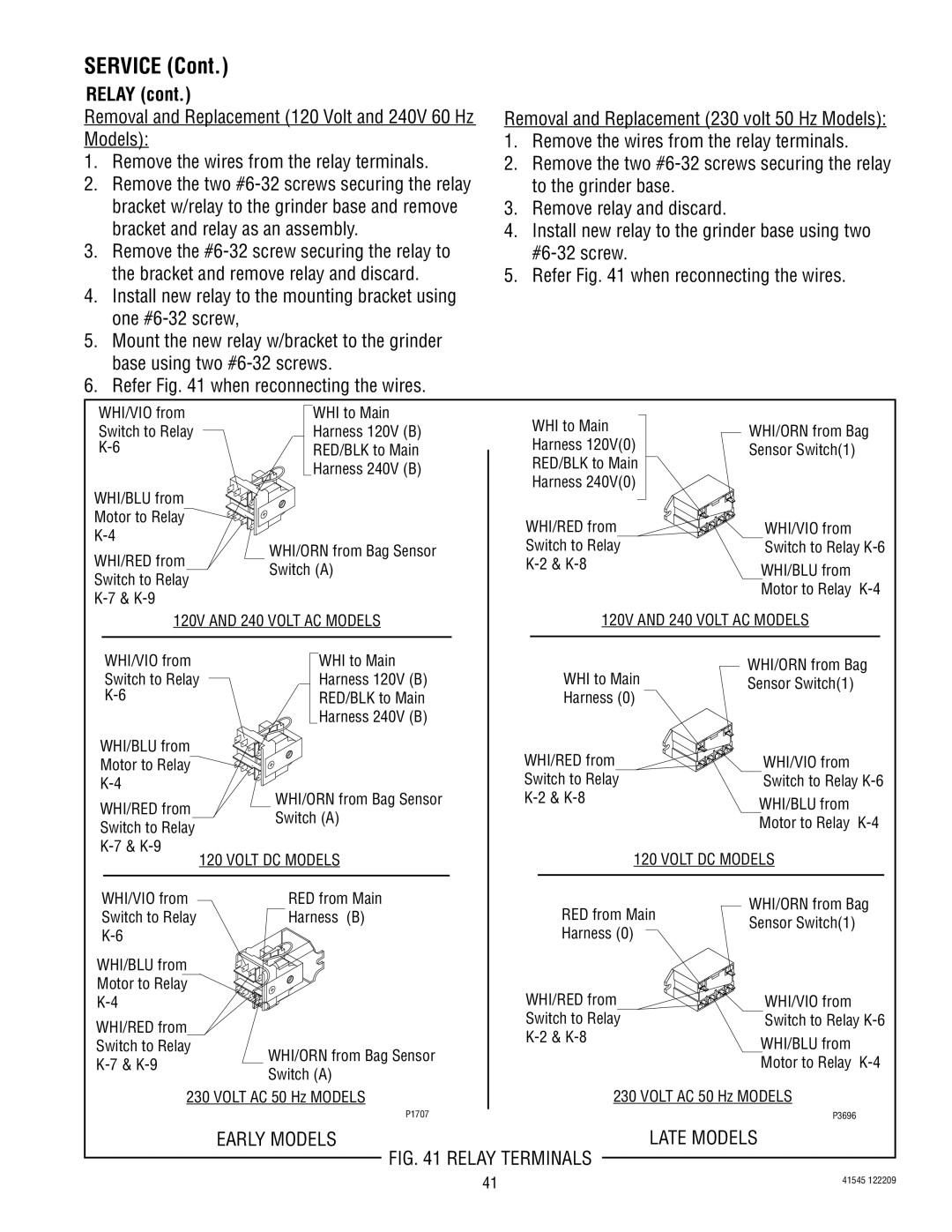 Bunn G9WD, LPG-2, G9-2T DBC, G1, FPG-2 service manual Relay, Early Models Late Models 