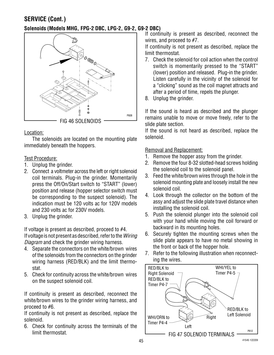 Bunn G9WD, G9-2T DBC, G1 service manual Solenoids Models MHG, FPG-2 DBC, LPG-2, G9-2, G9-2 DBC 