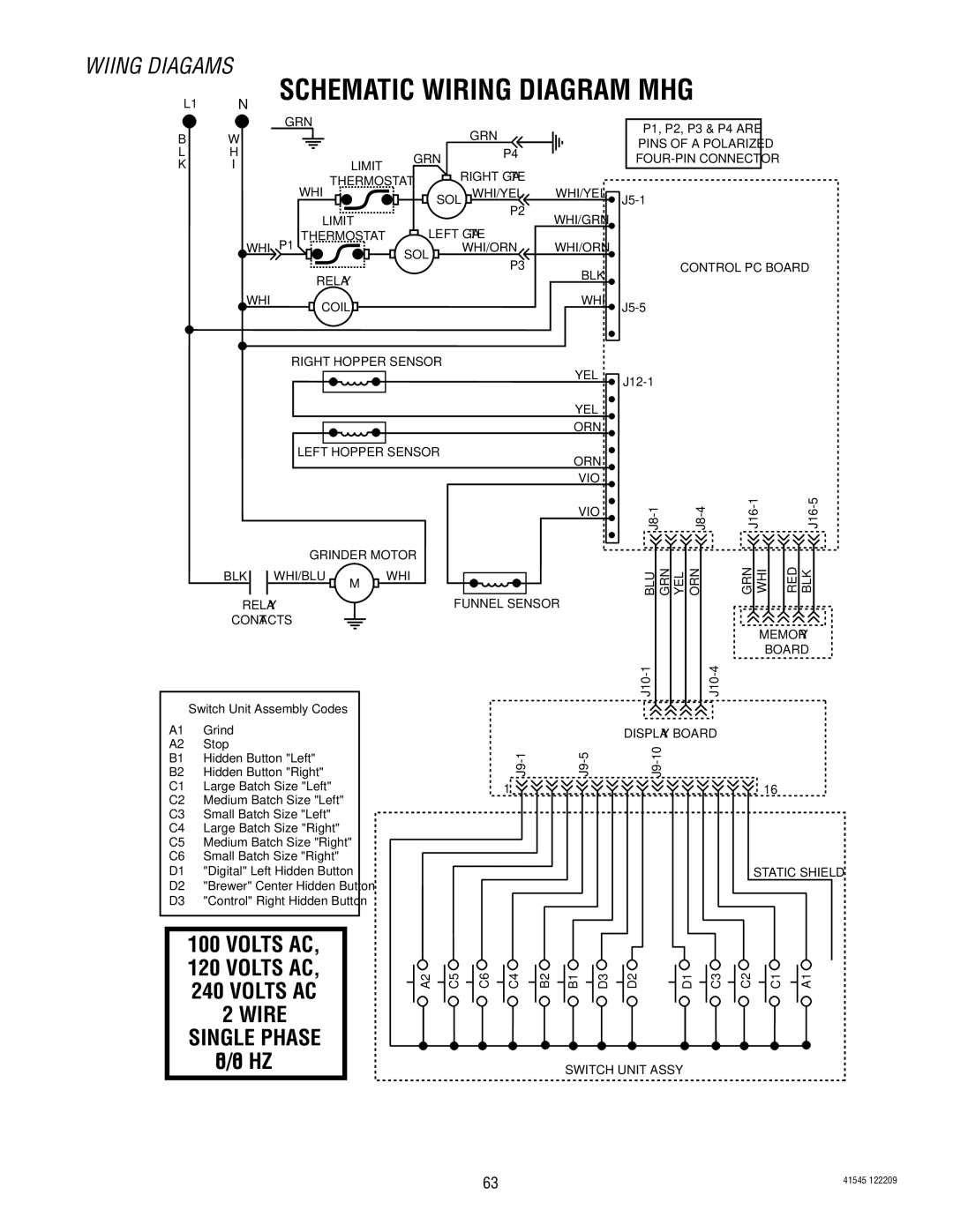 Bunn FPG-2, LPG-2, G9WD, G9-2T DBC, G1 service manual Schematic Wiring Diagram MHG 