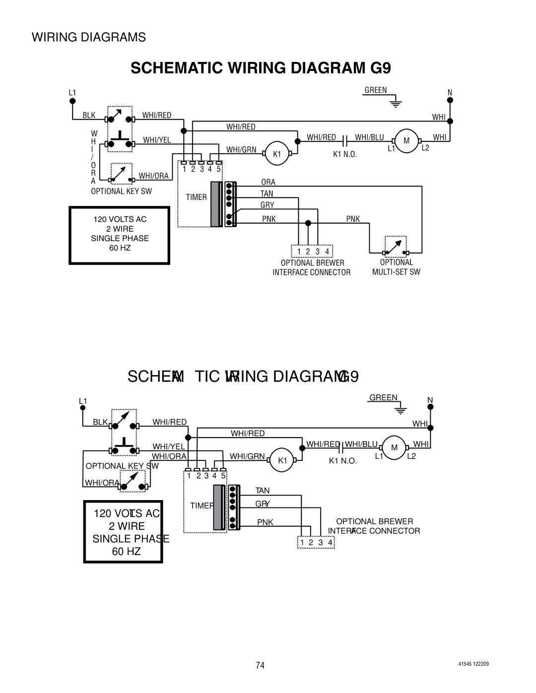 Bunn LPG-2, G9WD, G9-2T DBC, G1, FPG-2 service manual Blk Whi/Red Whi/Yel Whi/Blu 