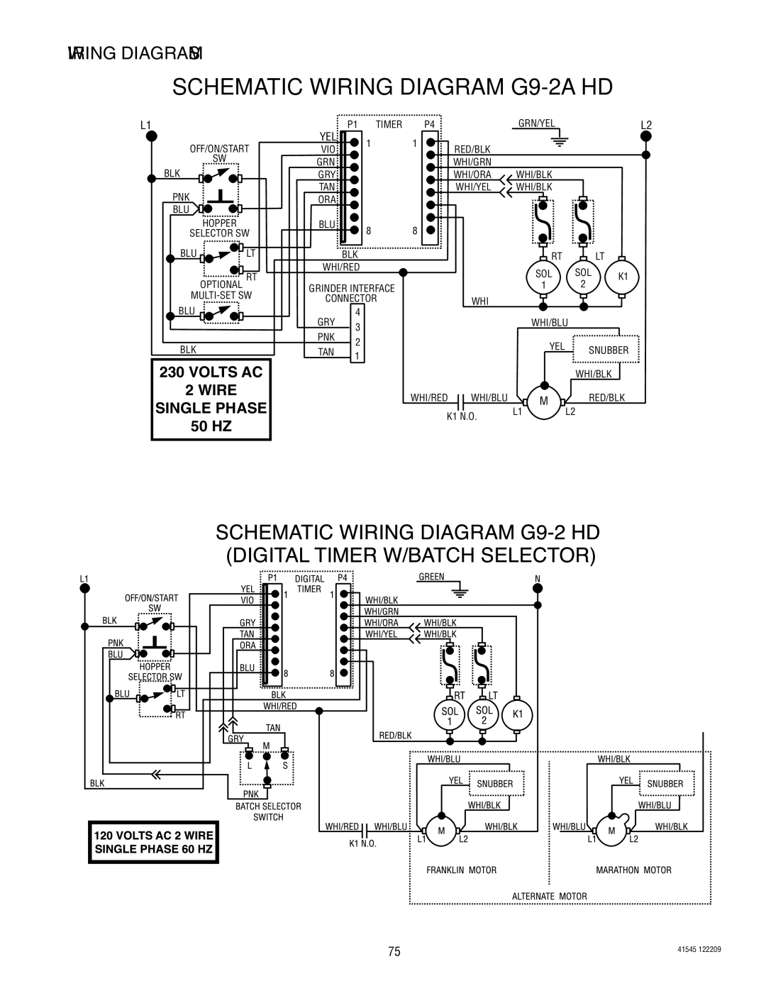 Bunn LPG-2, G9WD, G9-2T DBC, G1, FPG-2 service manual SCHEMATICWIRINGDIAGRAMG9-2A HD 