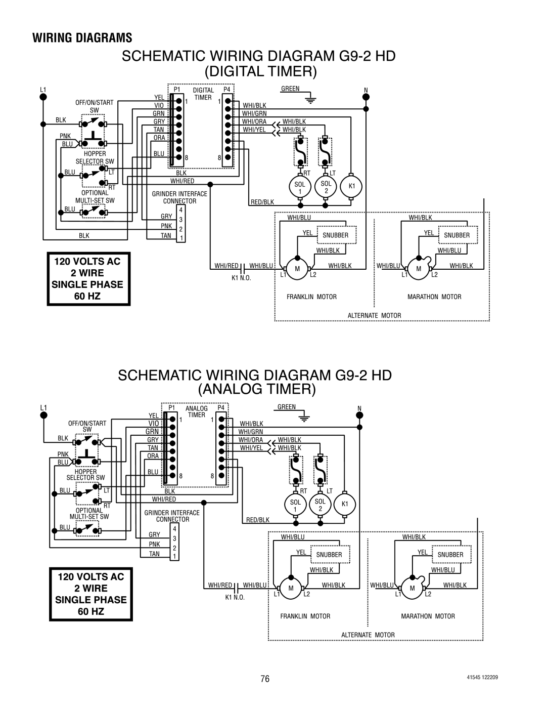 Bunn G9-2T DBC, LPG-2, G9WD, G1, FPG-2 service manual Wiring Diagrams 