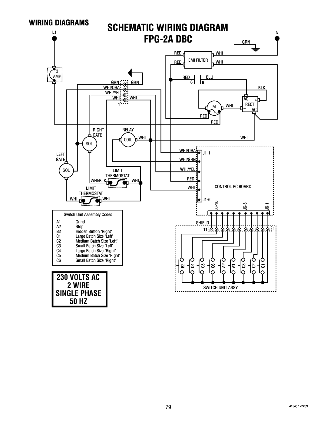 Bunn LPG-2, G9WD, G9-2, G1 FPG-2A DBC, Volts Ac, 50 HZ, Schematic Wiring Diagram, Wiring Diagrams, Wire, Single Phase 