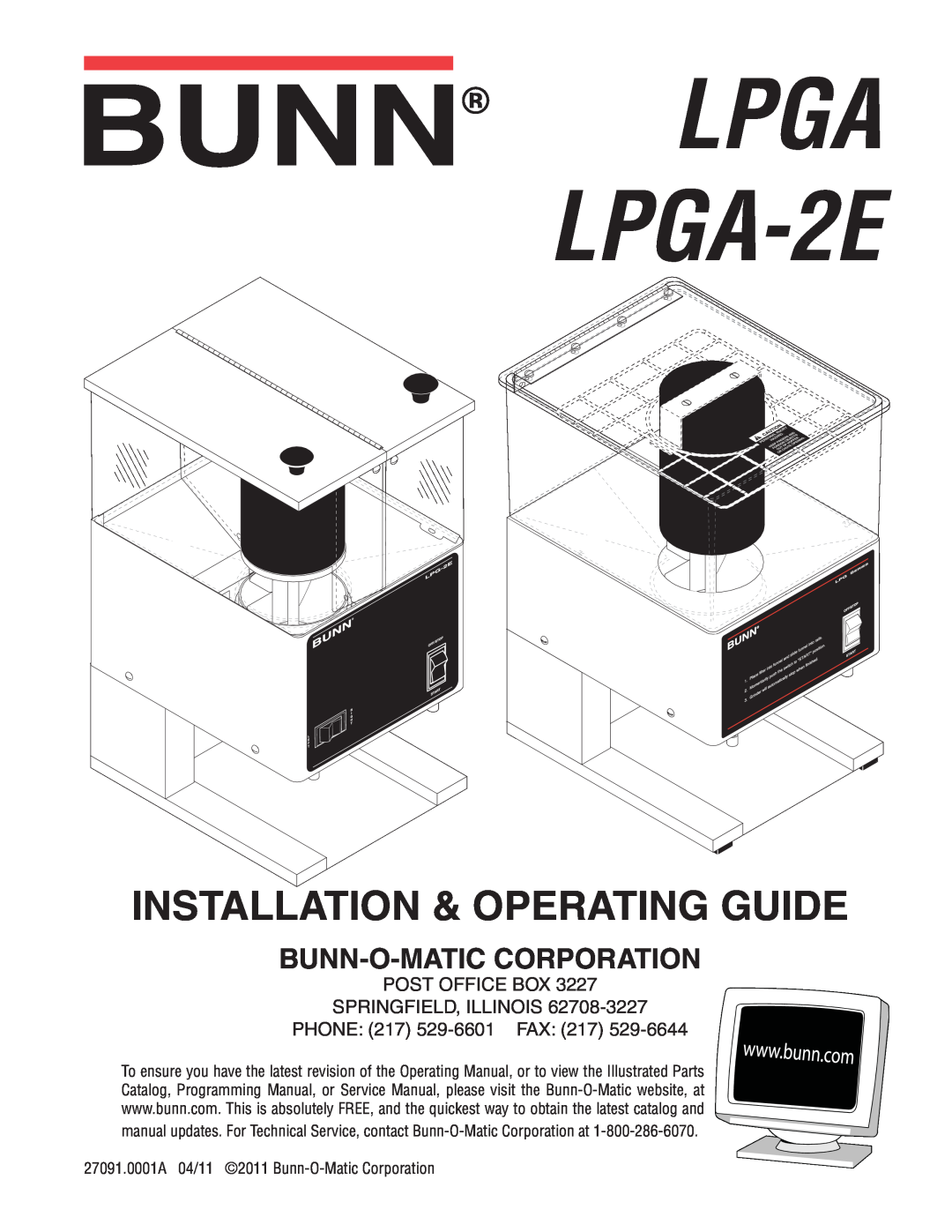 Bunn service manual LPGA LPGA-2E, Installation & Operating Guide, Bunn-O-Maticcorporation 