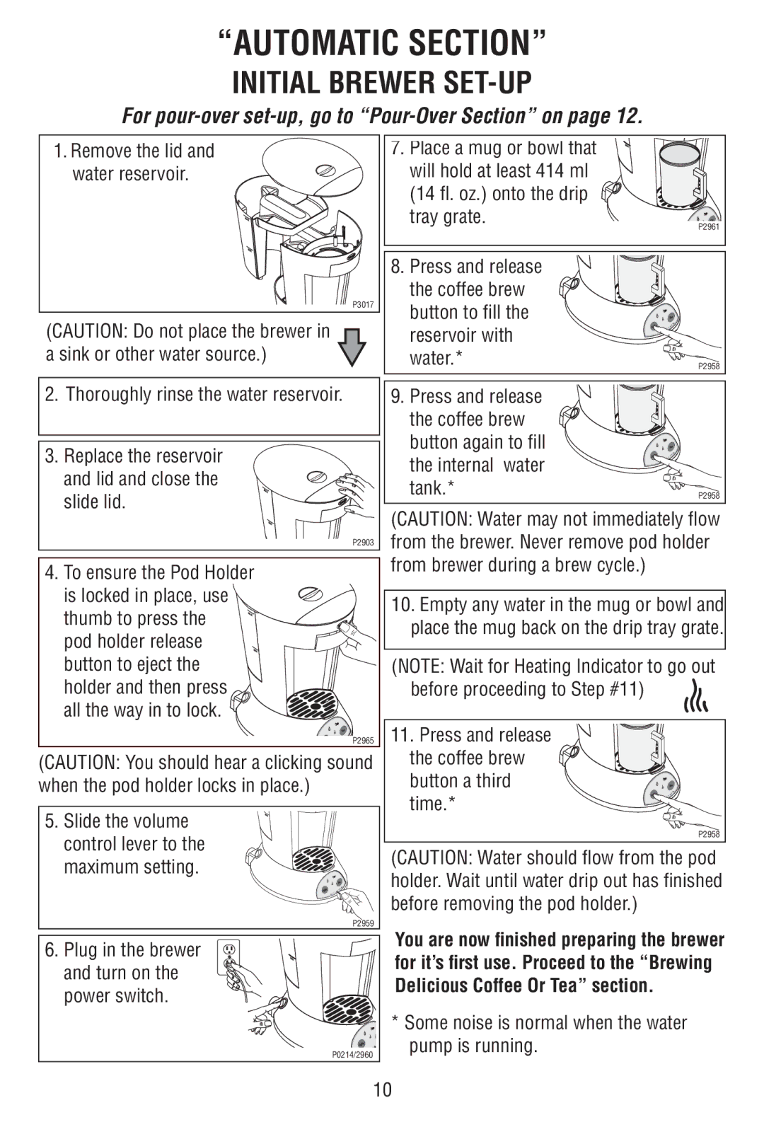 Bunn MCAA manual Initial Brewer SET-UP, For pour-over set-up, go to Pour-Over Section on 