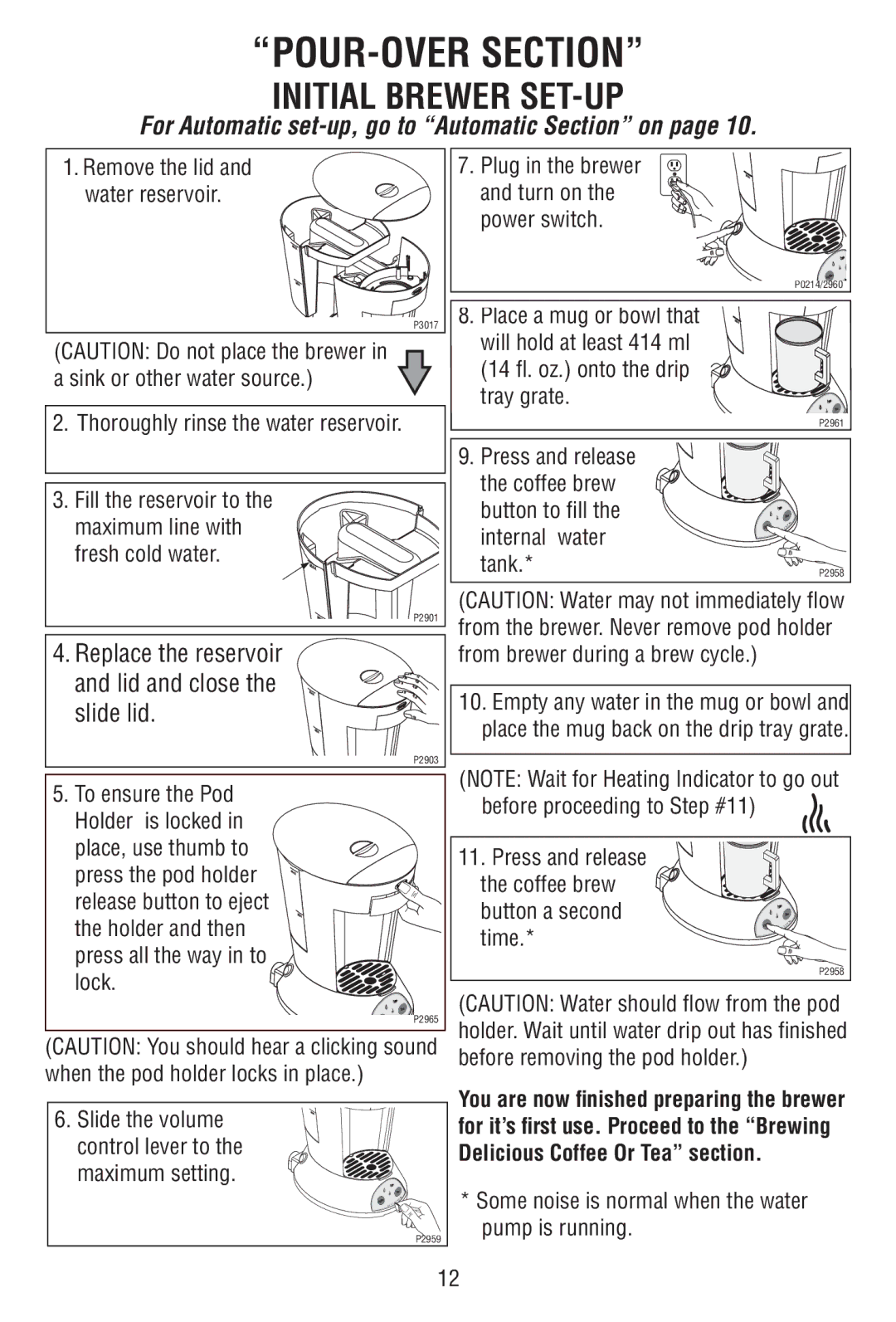 Bunn MCAA manual For Automatic set-up, go to Automatic Section on, Thoroughly rinse the water reservoir, Fresh cold water 