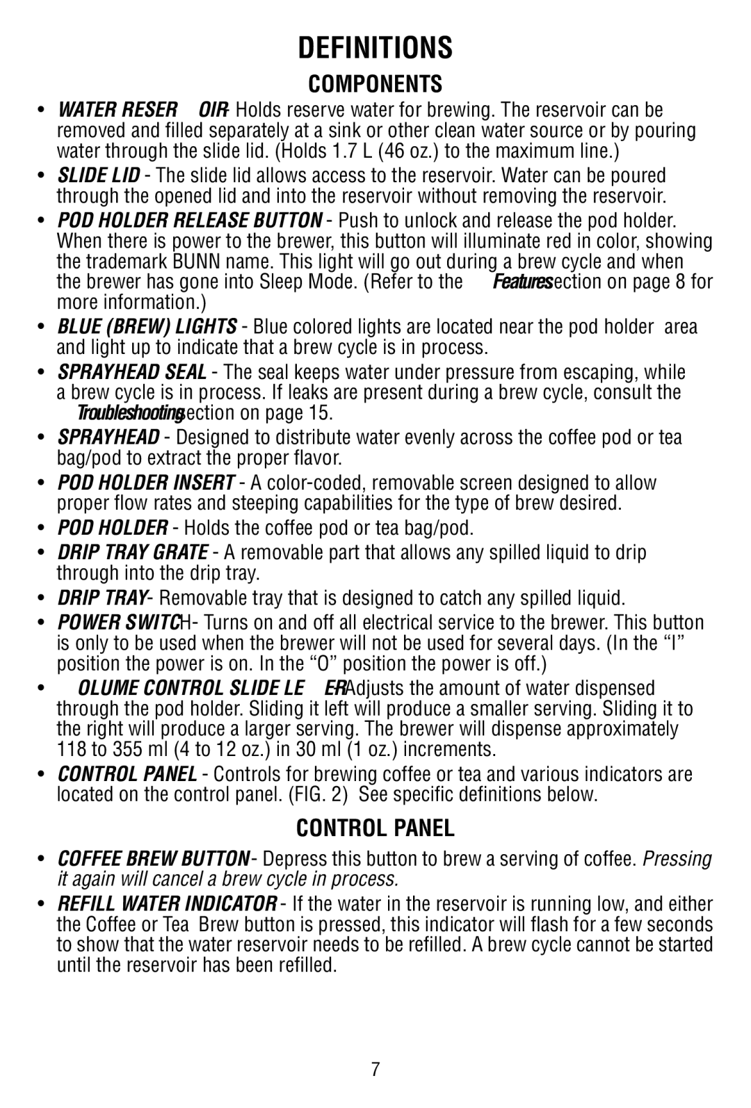 Bunn MCPA manual Definitions, Components 