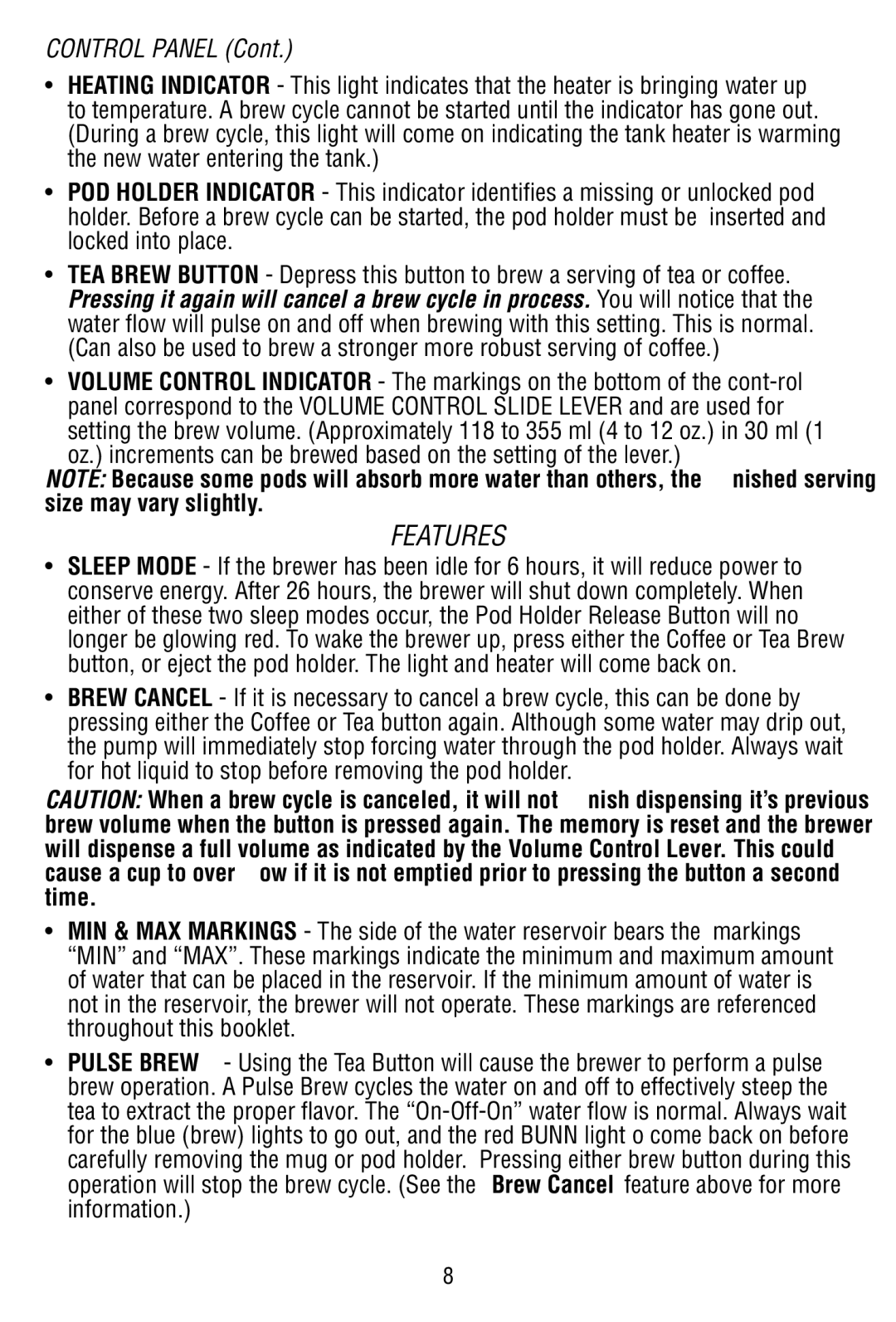 Bunn MCPA manual Features 