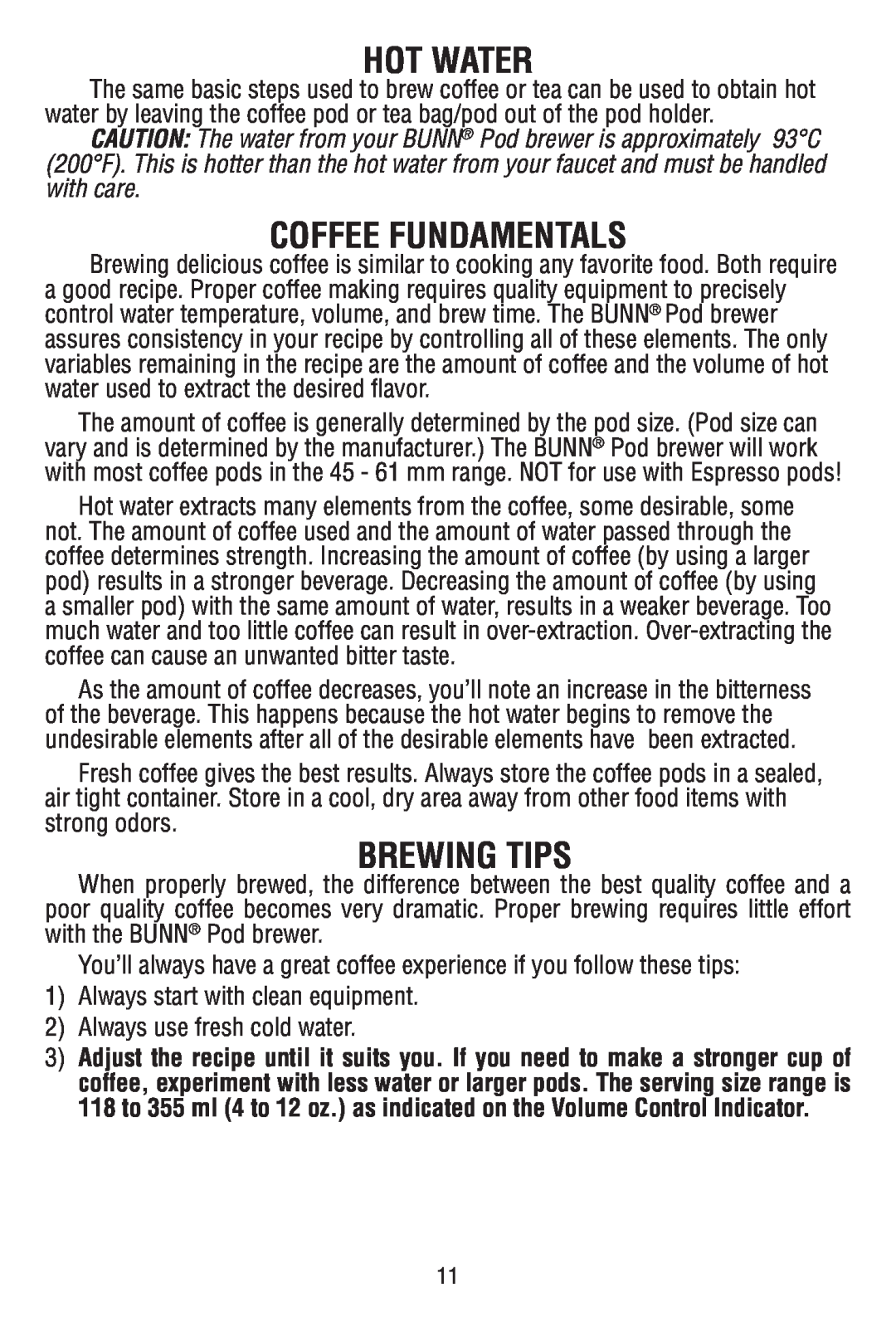 Bunn MCPA manual Hot Water, Coffee Fundamentals, Brewing Tips 