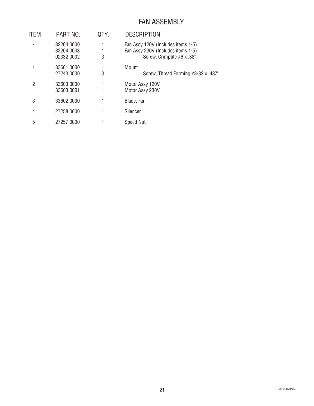 Bunn N  0005473 manual FAN Assembly 