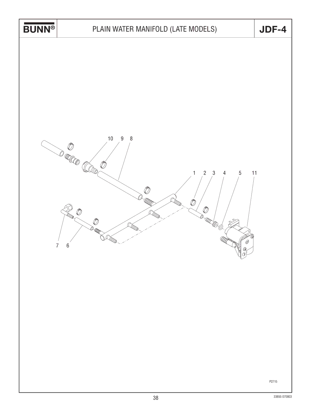 Bunn N  0005473 manual Plain Water Manifold Late Models 