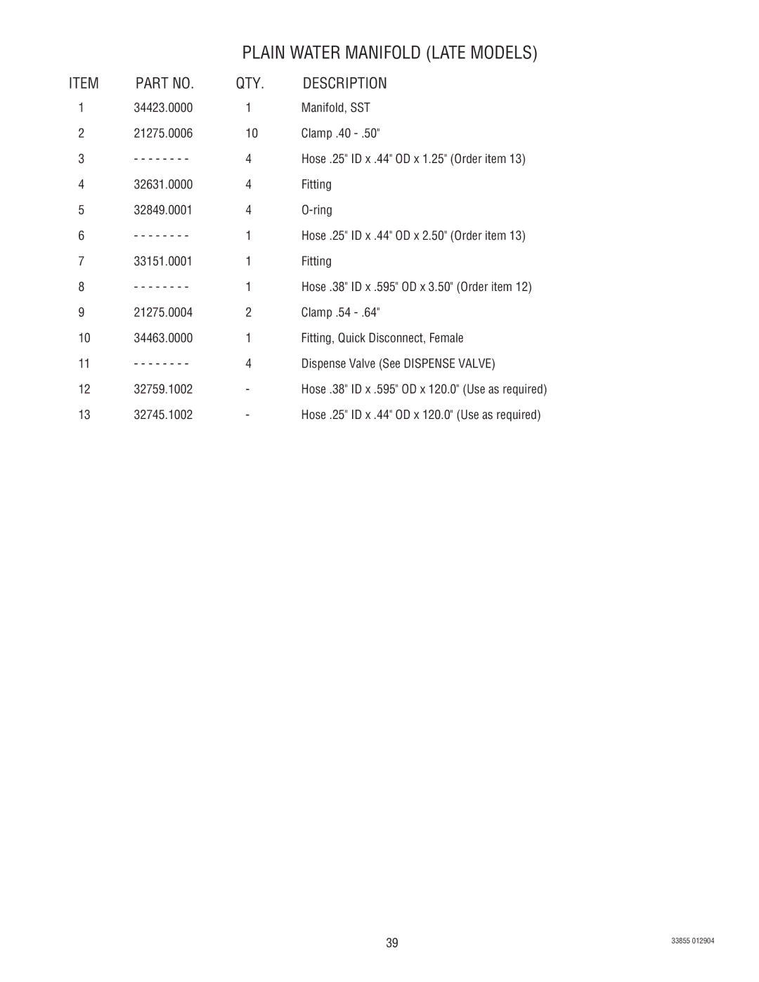 Bunn N  0005473 manual Plain Water Manifold Late Models 