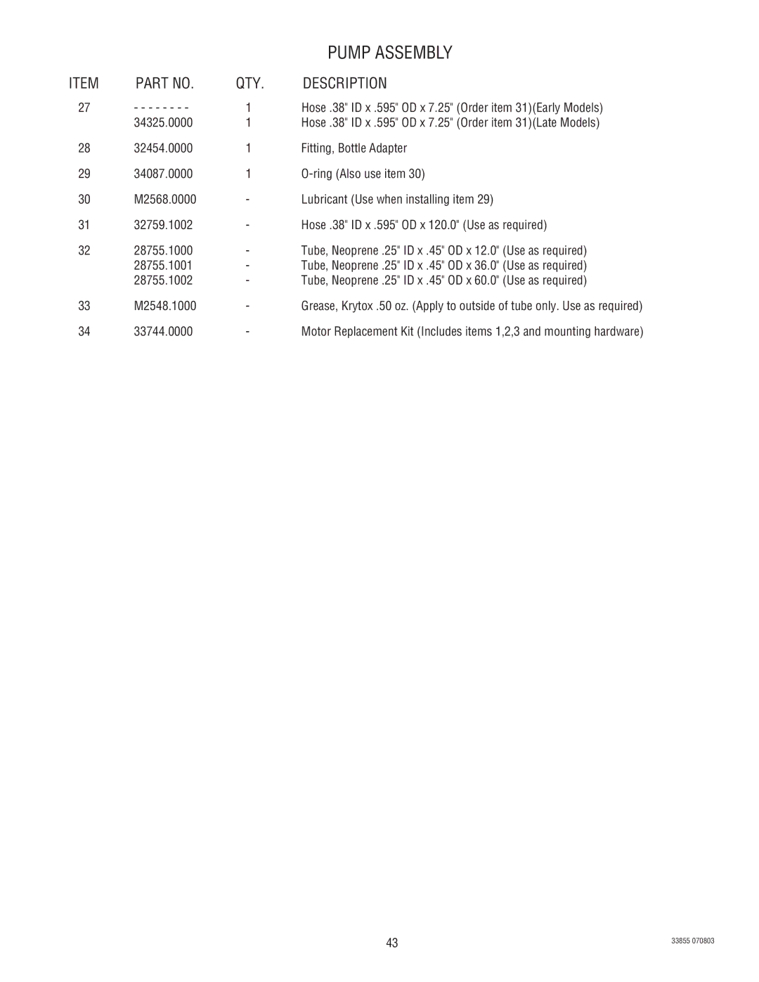 Bunn N  0005473 manual Hose .38 ID x .595 OD x 7.25 Order item 31Early Models 