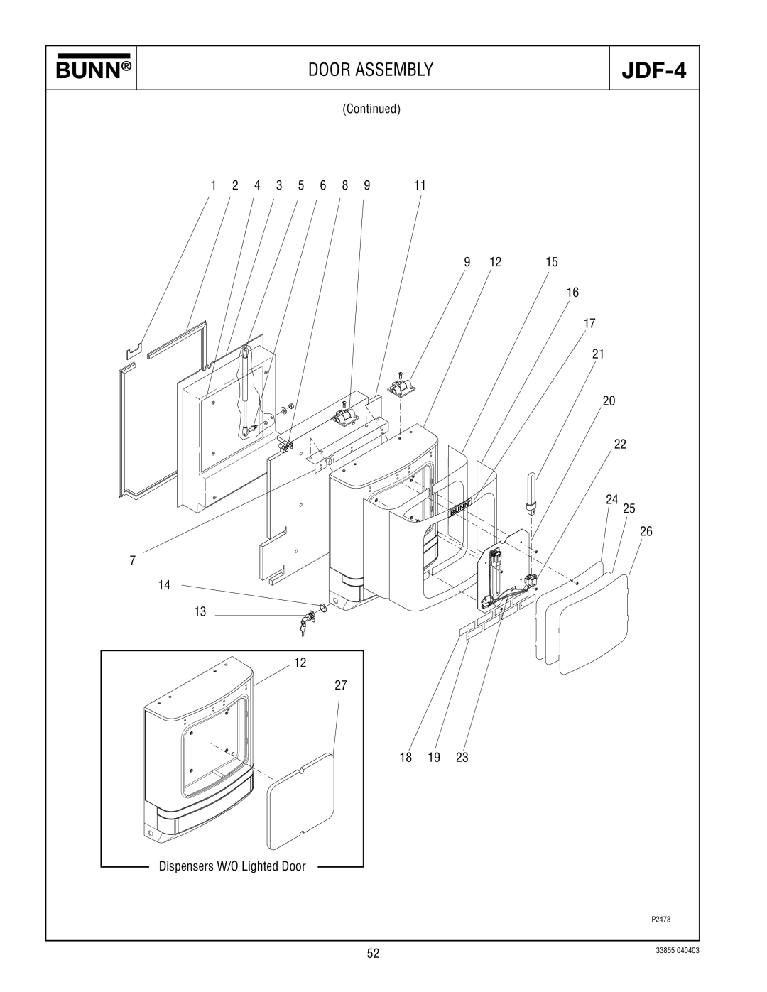 Bunn N  0005473 manual Door Assembly 