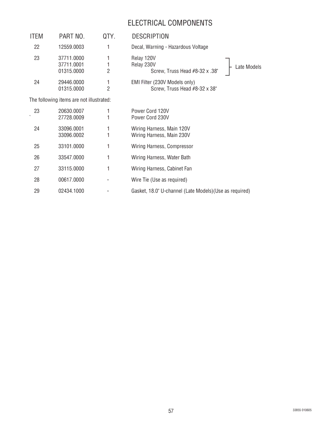 Bunn N  0005473 manual Electrical Components 