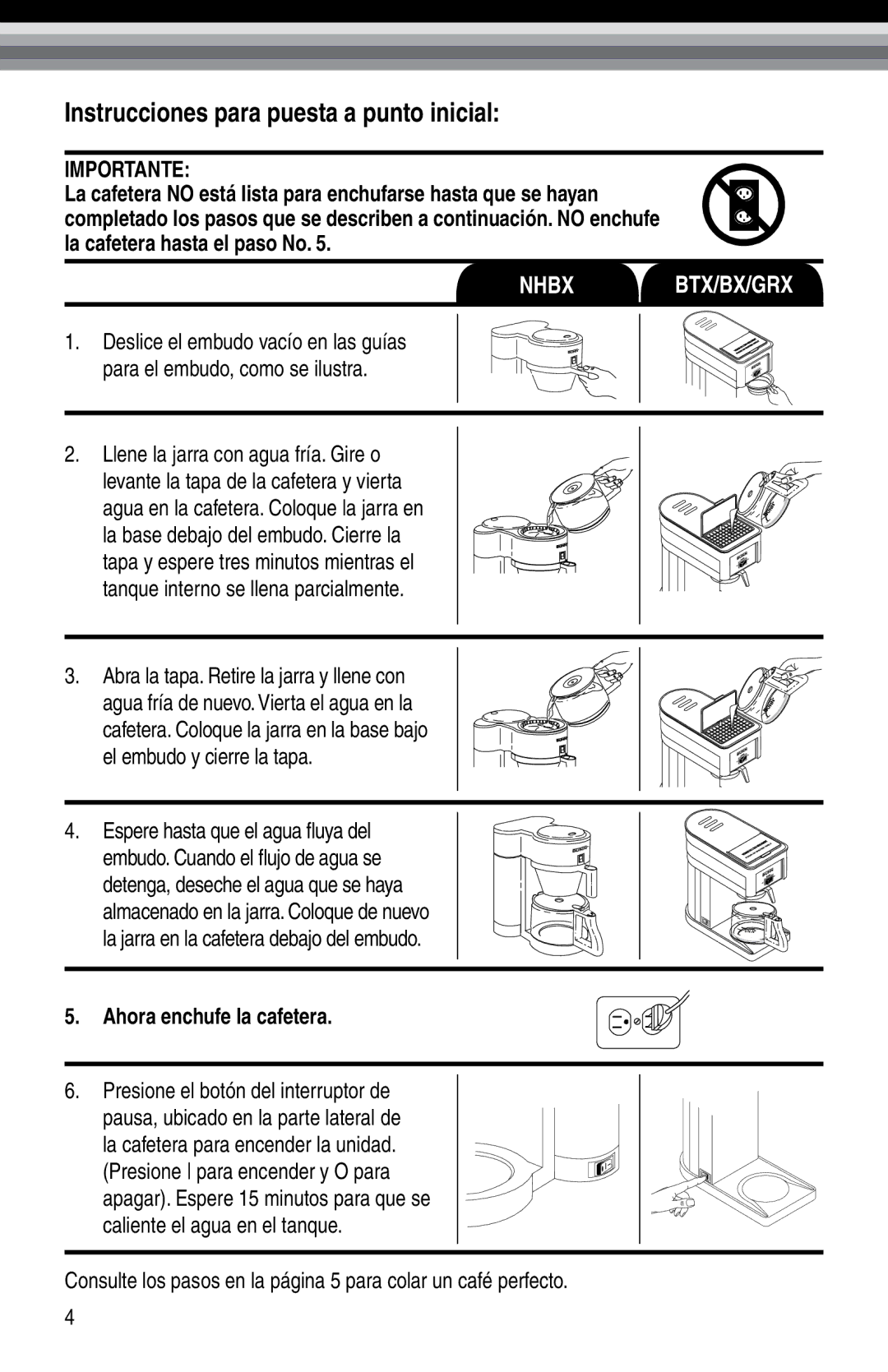 Bunn NHBX, Bunn BTX-B manual Instrucciones para puesta a punto inicial 