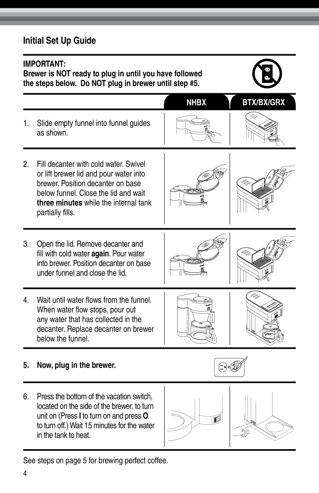Bunn NHBX, Bunn BTX-B manual Slide empty funnel into funnel guides as shown, Now, plug in the brewer 