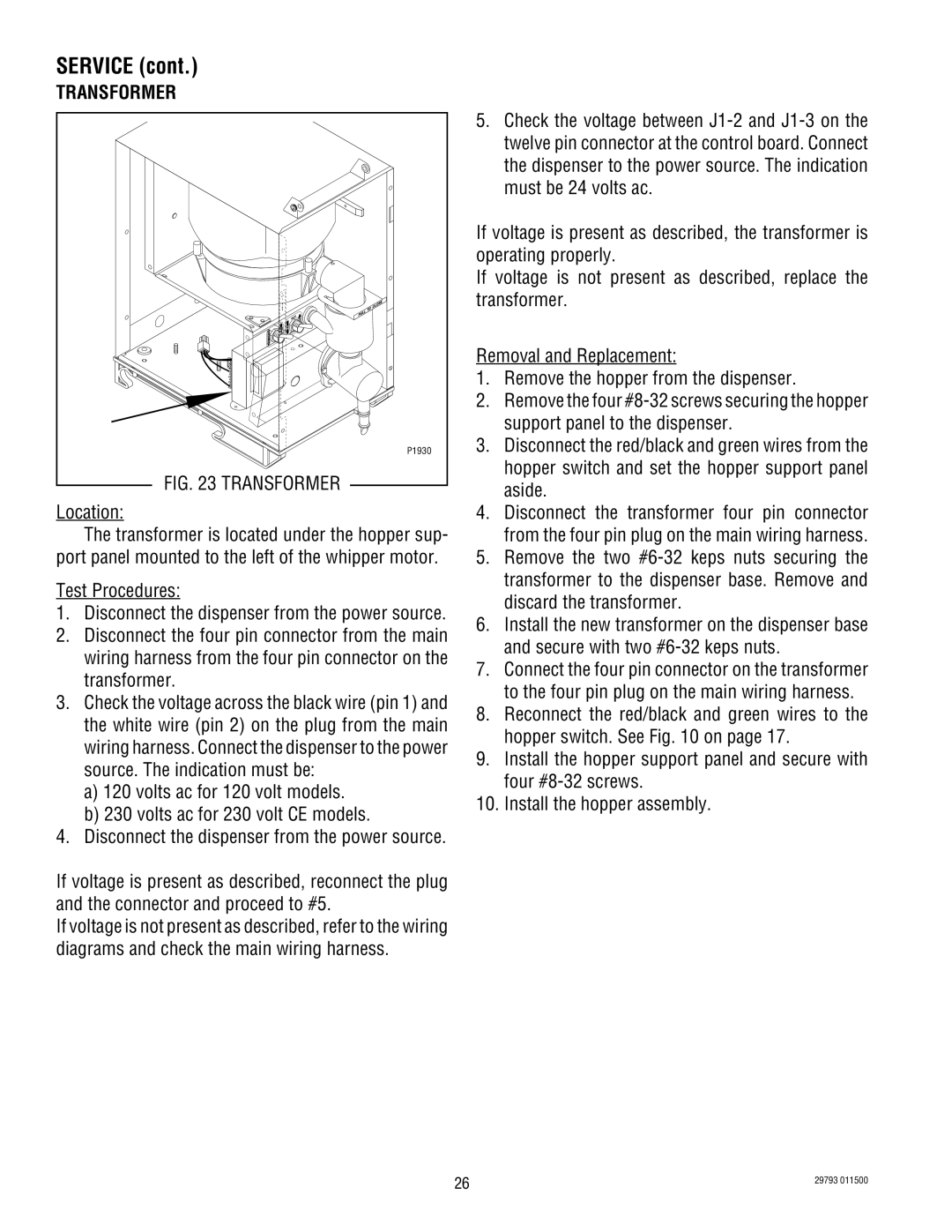 Bunn POWDER AUTO FILL service manual Transformer 