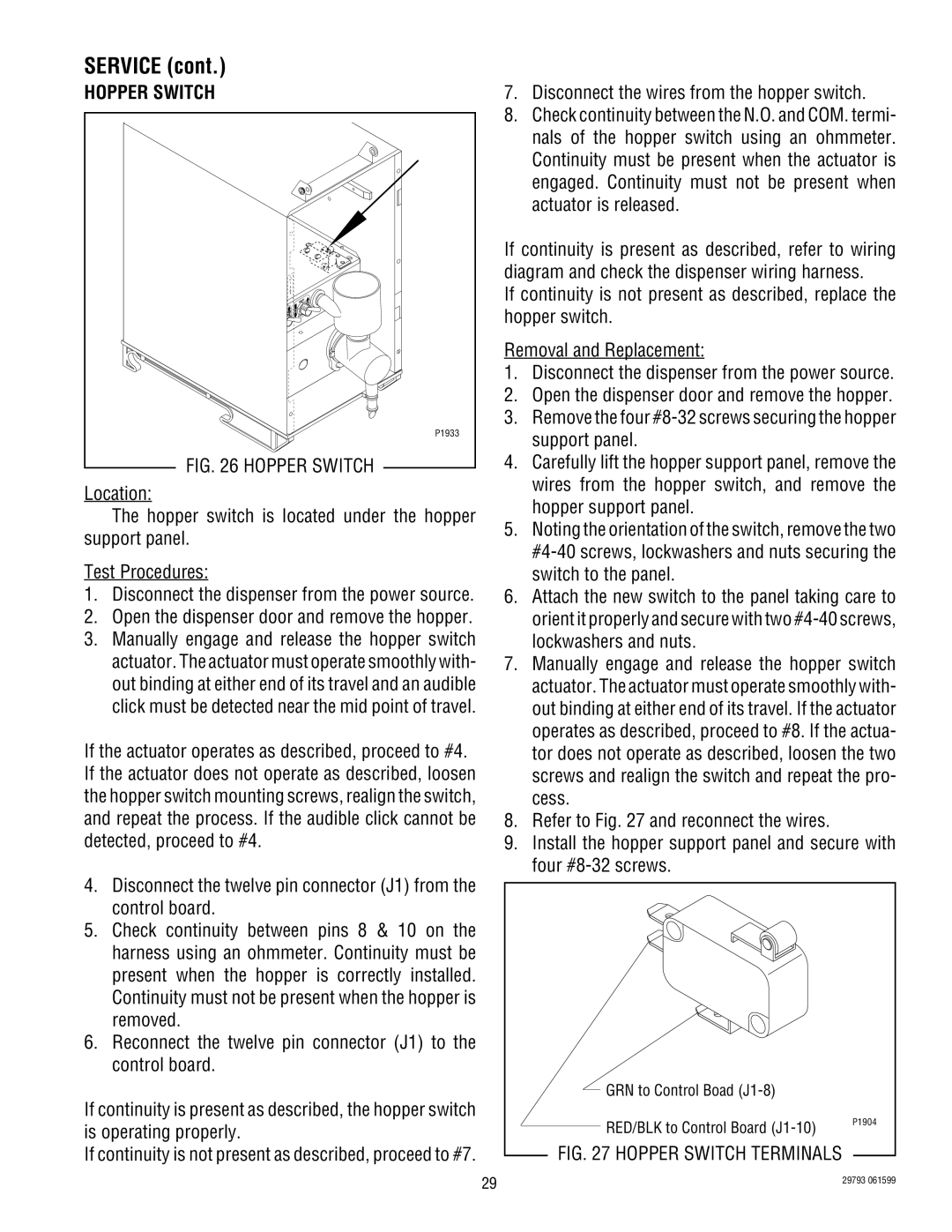 Bunn POWDER AUTO FILL service manual Hopper Switch 