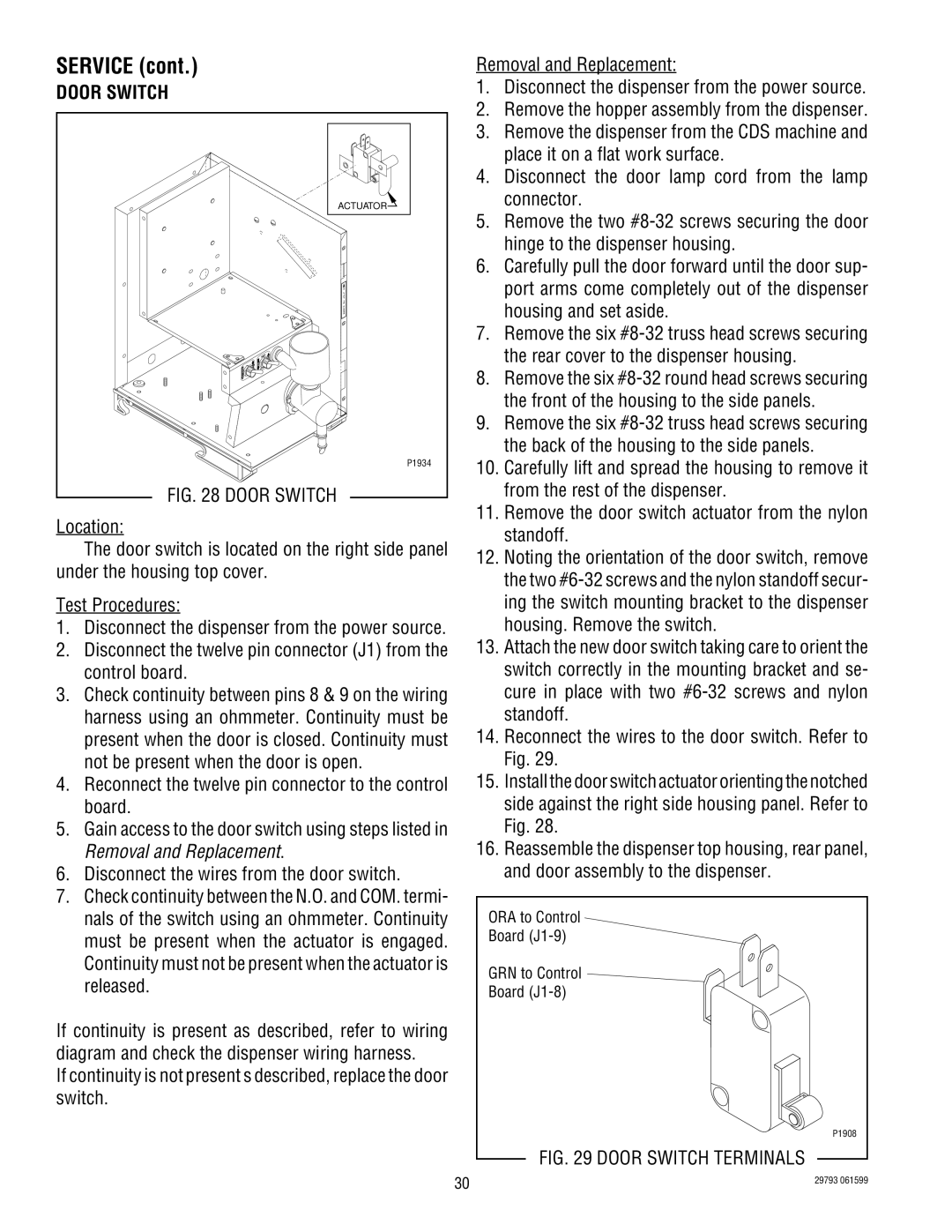 Bunn POWDER AUTO FILL service manual Door Switch 