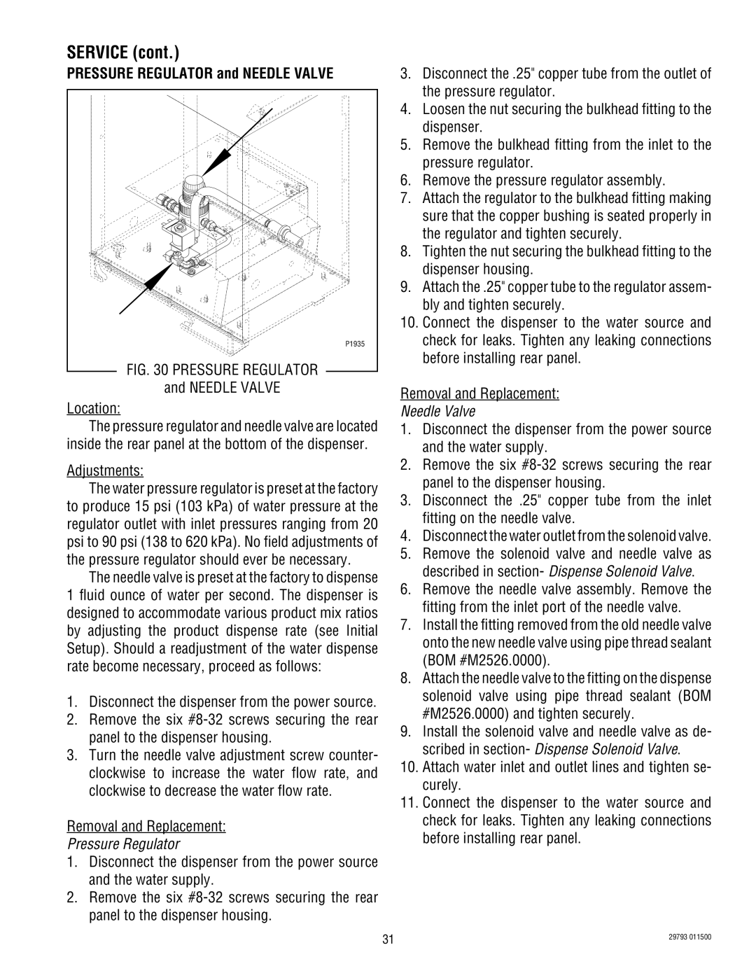 Bunn POWDER AUTO FILL service manual Pressure Regulator and Needle Valve, Adjustments 