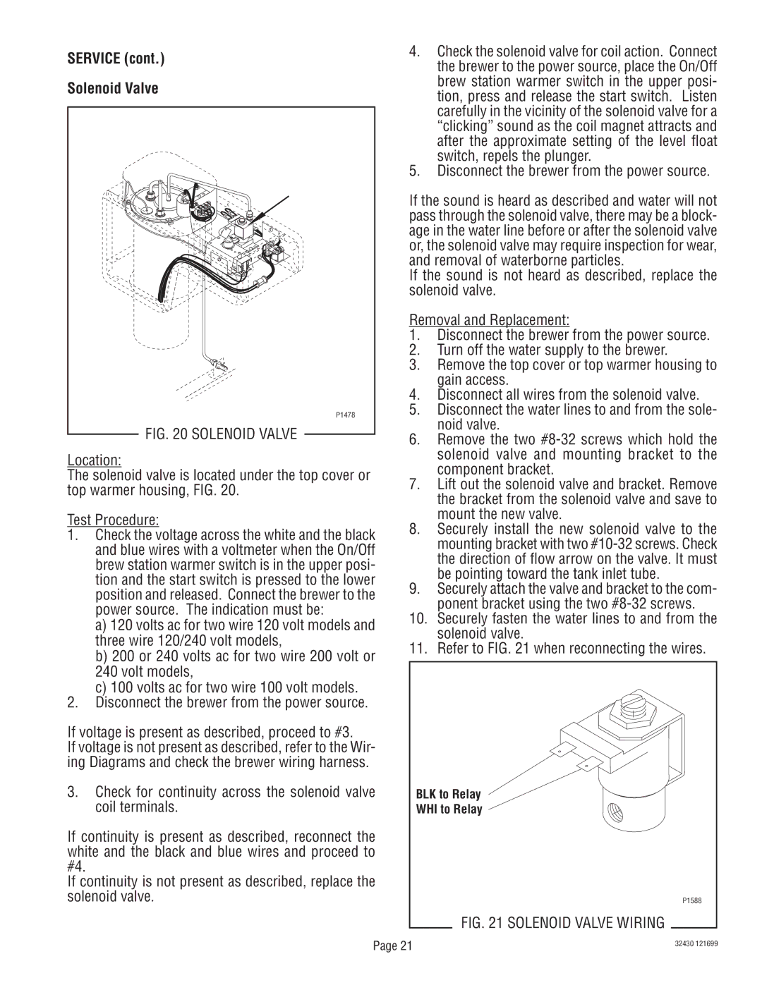 Bunn RL00006929 service manual Service Solenoid Valve 