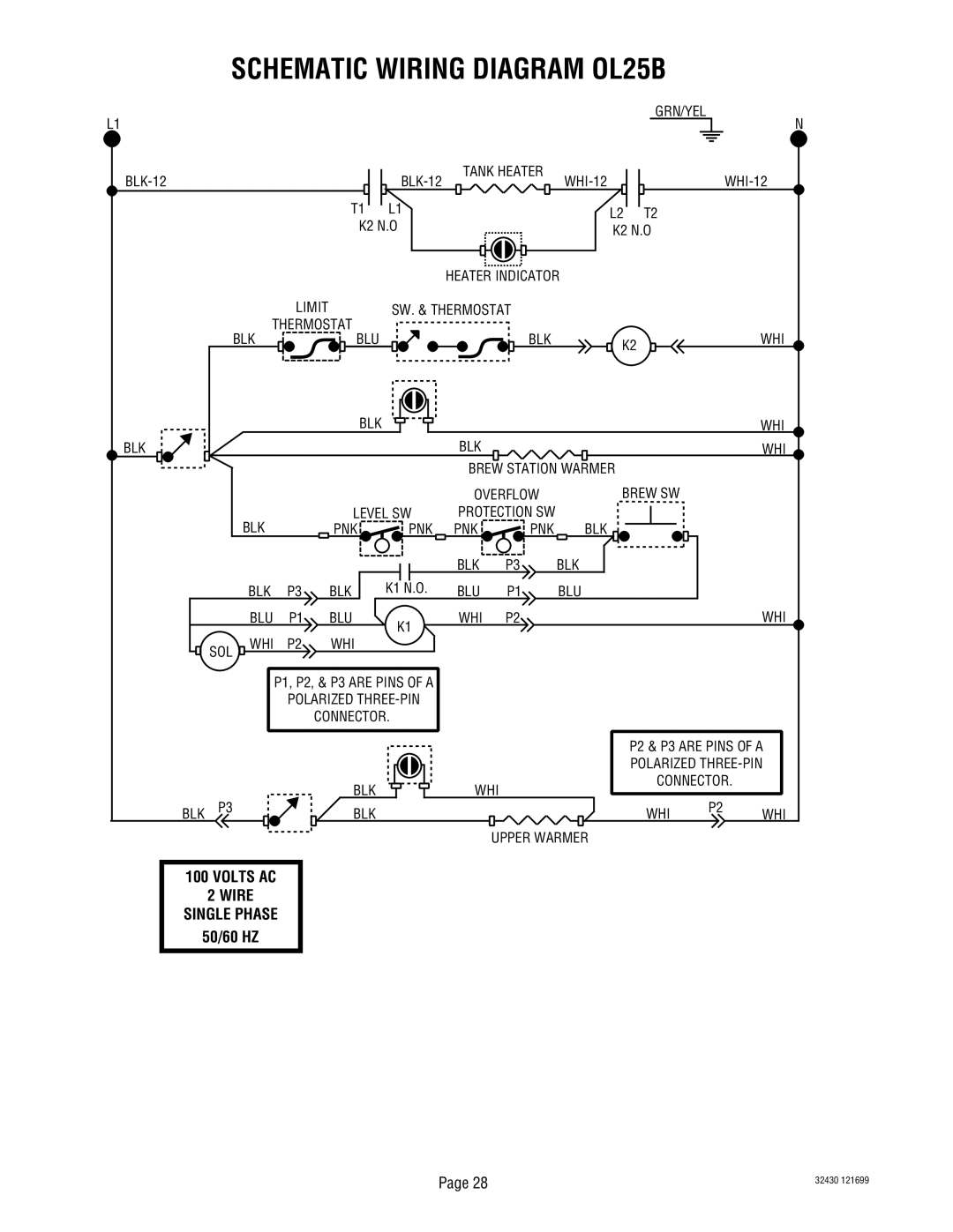 Bunn RL00006929 service manual Schematic Wiring Diagram OL25B 